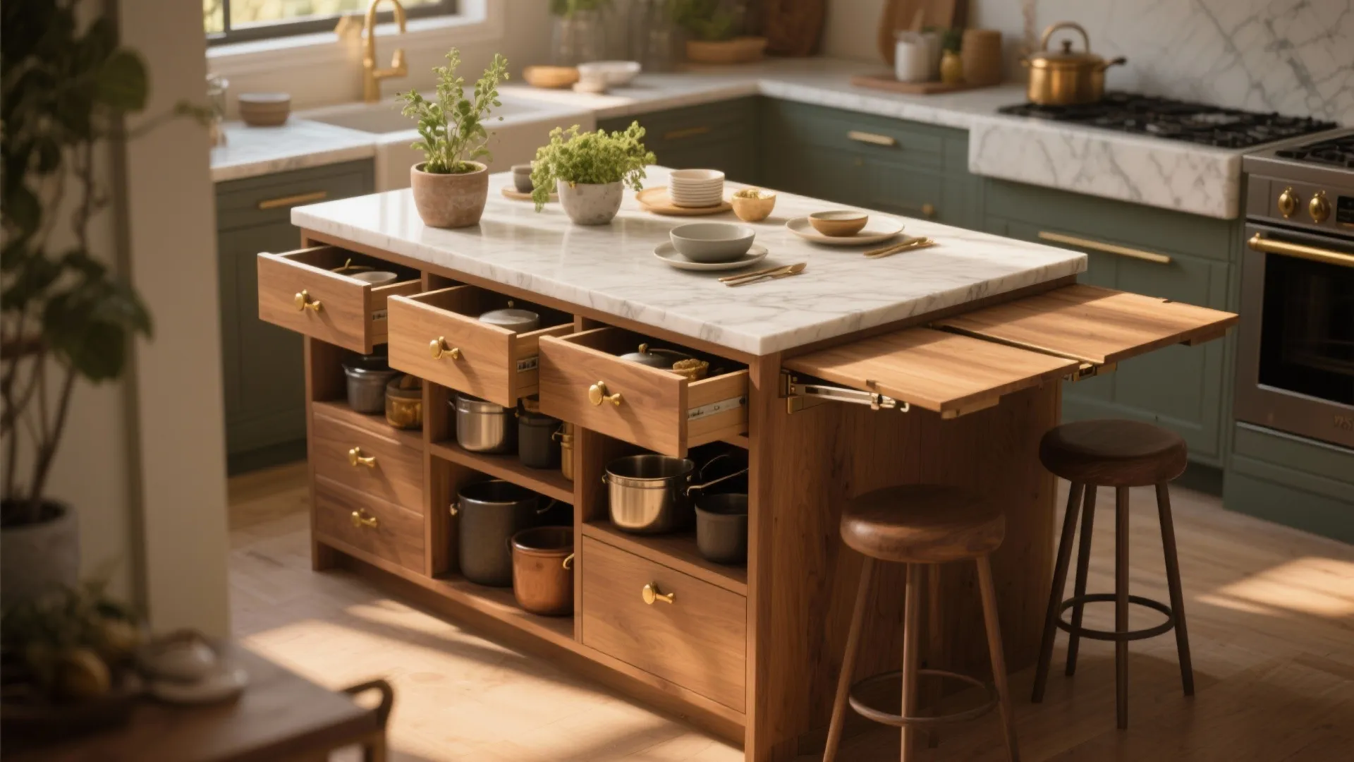 3. Multi-use islands and foldable surfaces