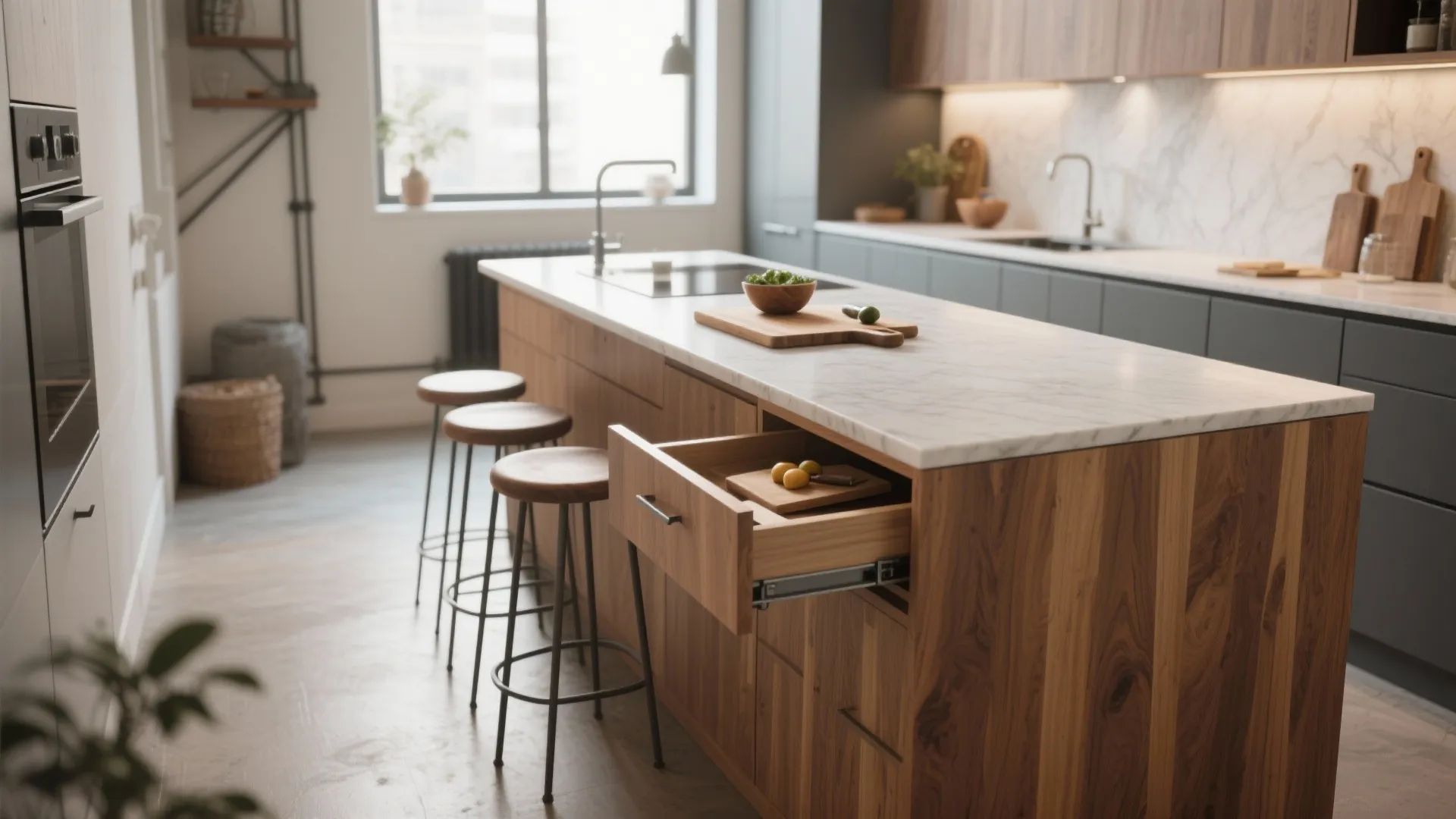 4. Multi-use island with seating and storage