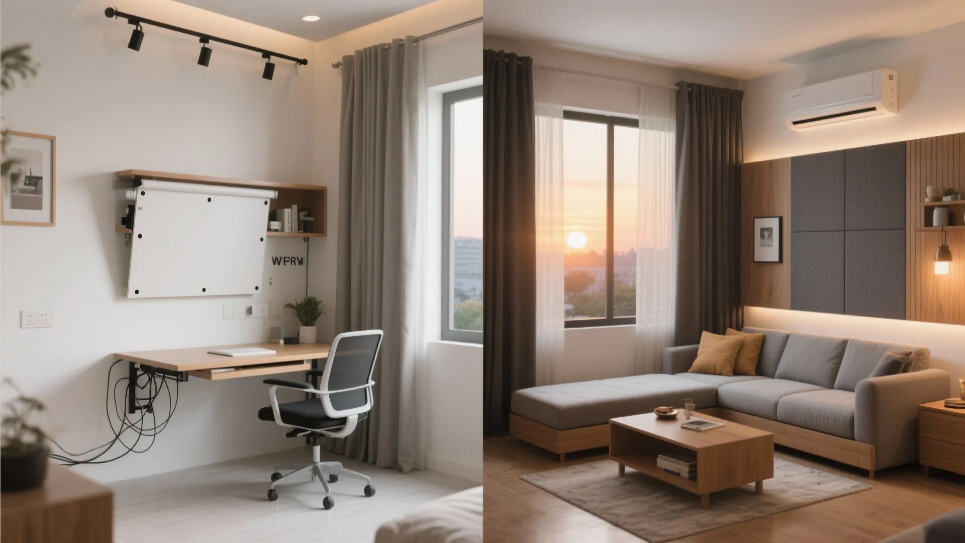 4) A multi-use living room that switches from office to lounge in seconds