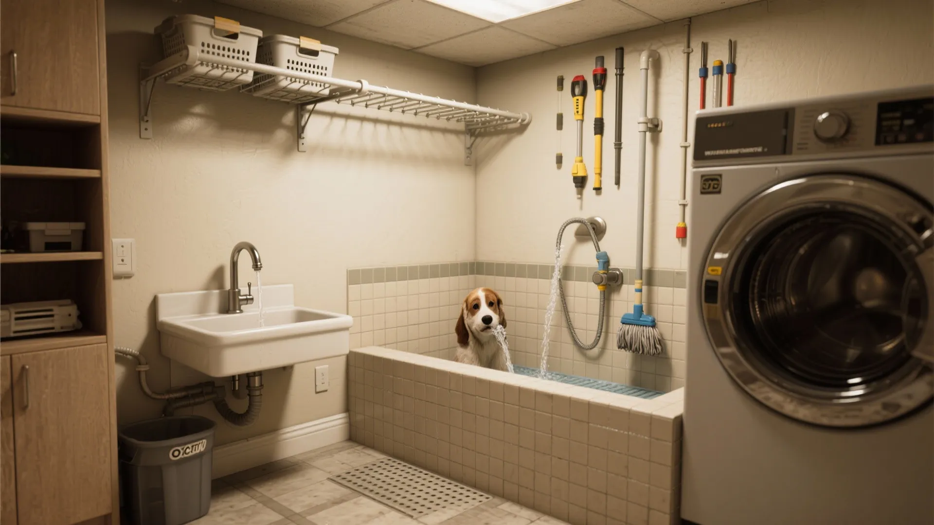 5. Multi-Use Laundry Room with Drying Rail and Pet Station