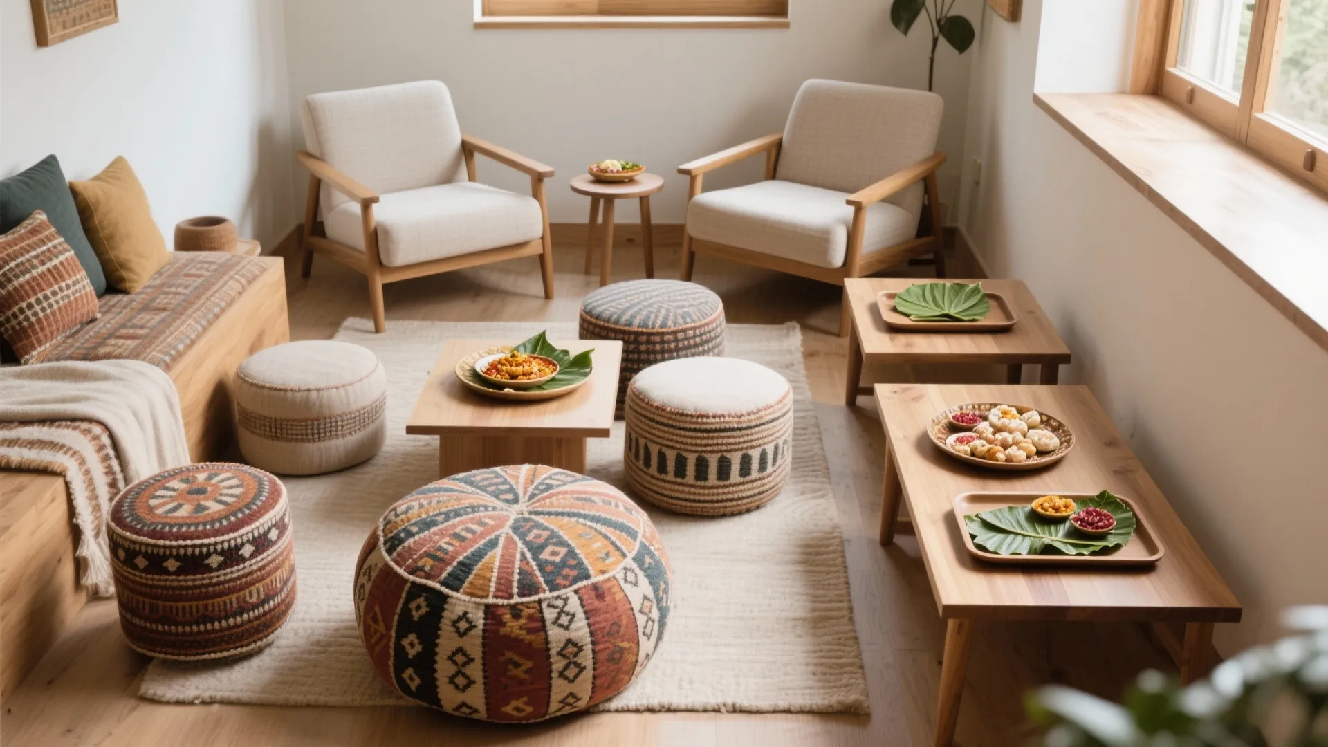 Seating that Serves: Floor Poufs, Nesting Stools, and Tray Tables