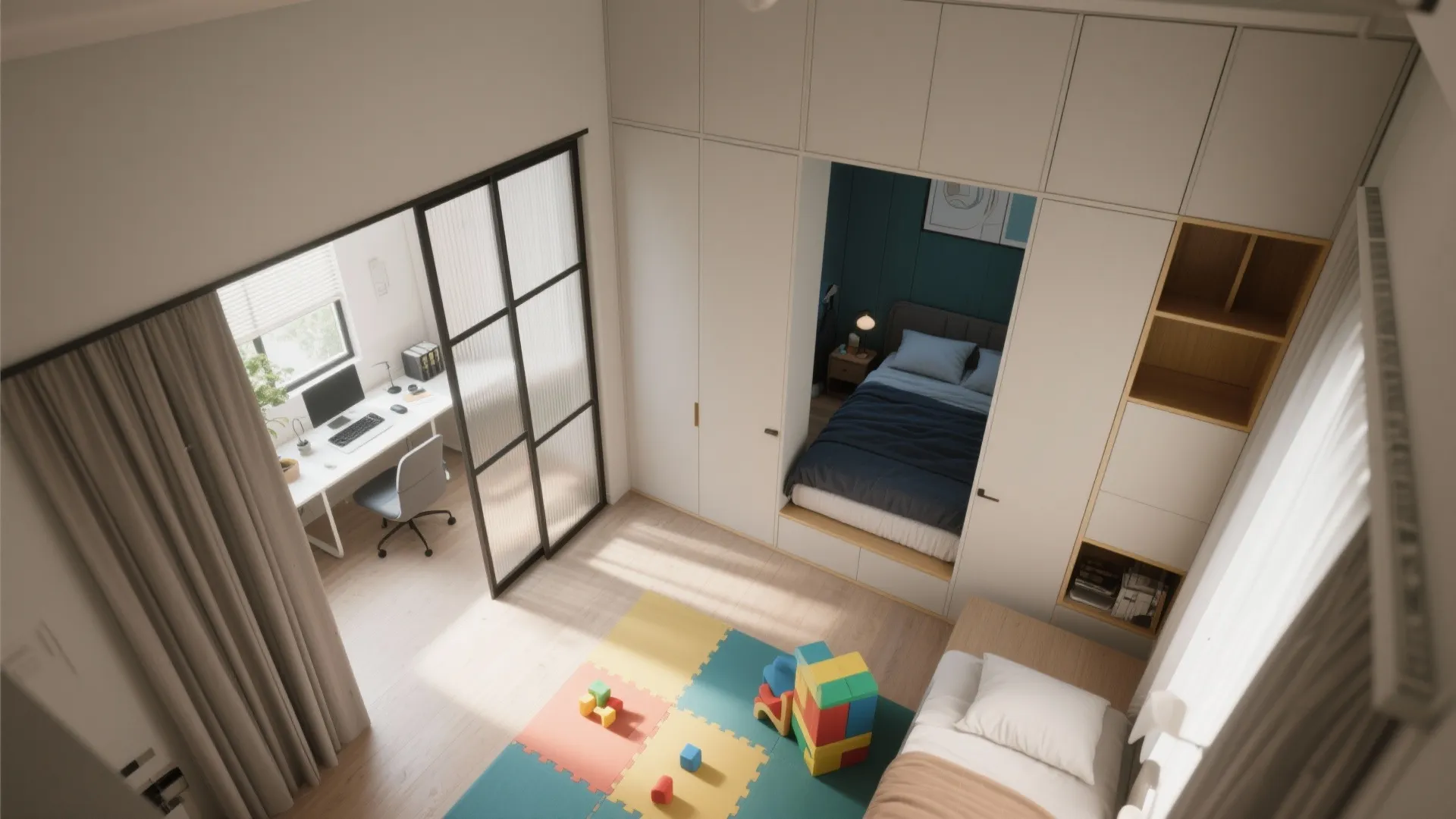 3. Multi-use rooms with sliding partitions