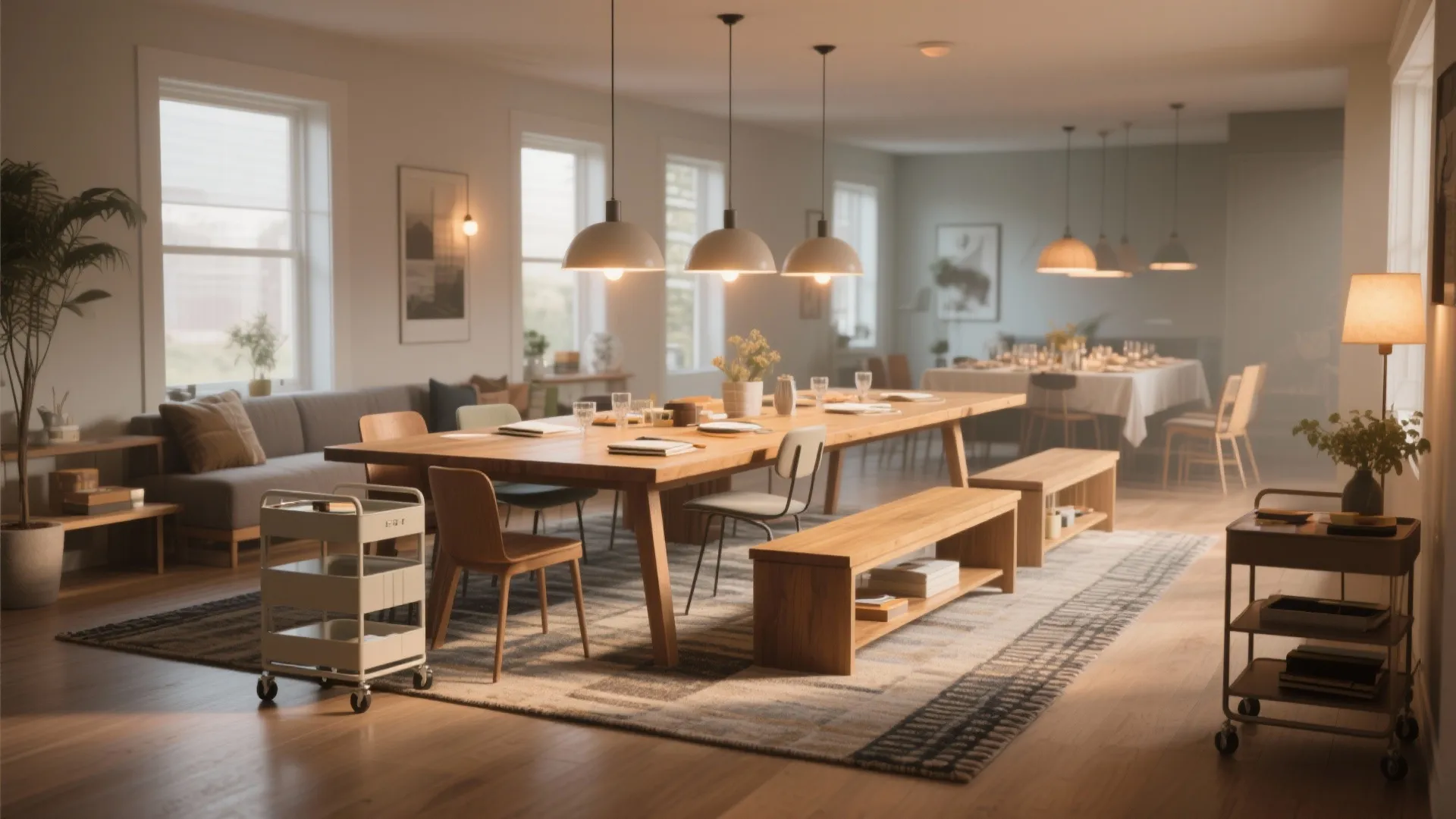 5. Multi-use table zones and lighting