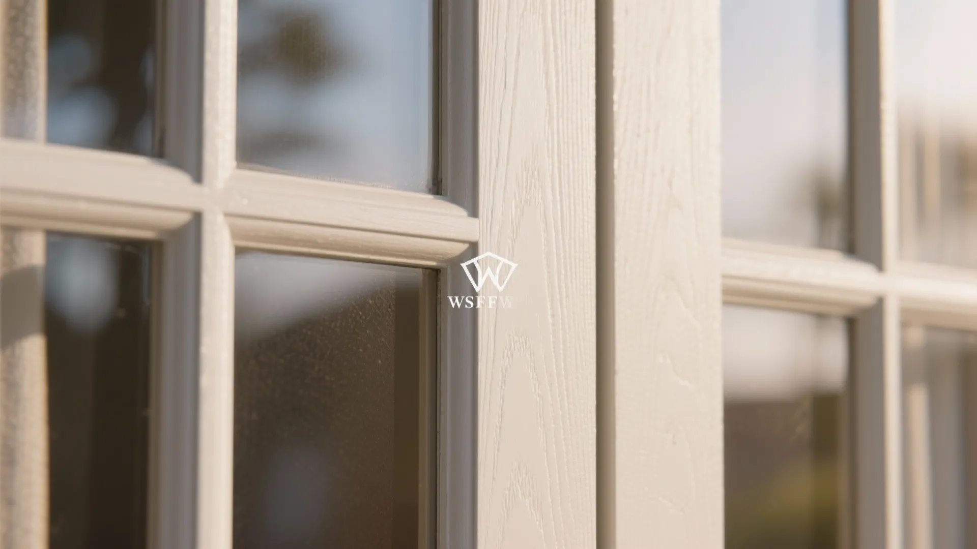 Close-up of a French door muntin with warm wood frame and insulated glass.