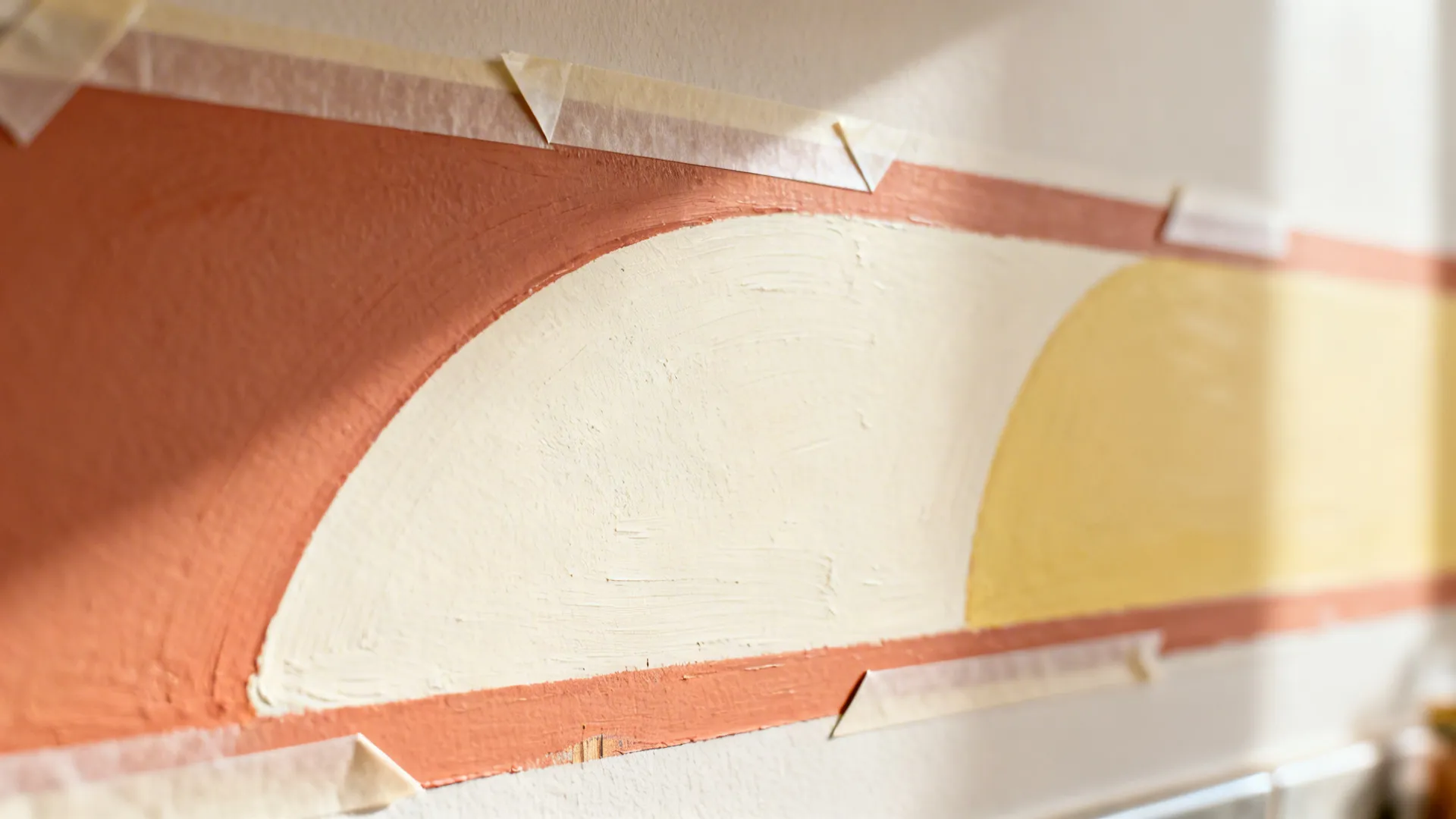 Macro close-up of a crisp-edged curved motif in a narrow mural band with a matte finish.