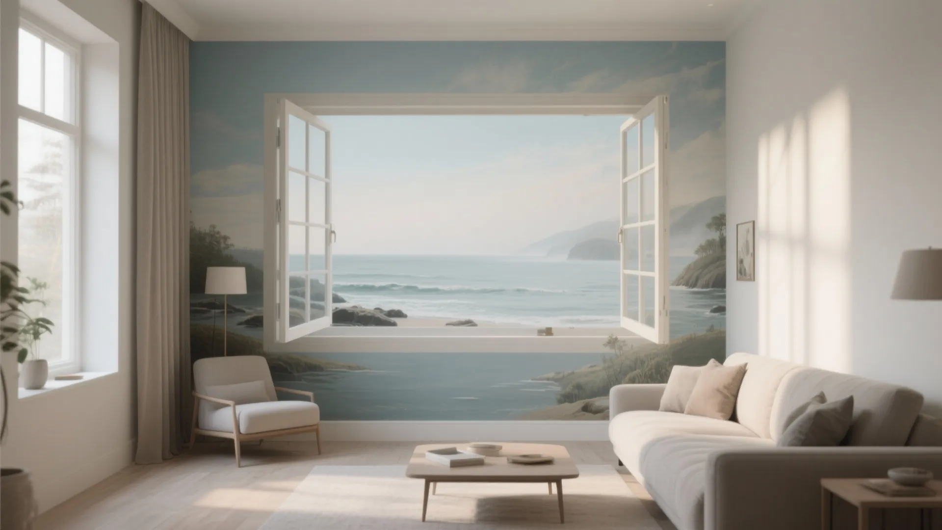 3. Mural or Scenic Wallpaper to Expand Views