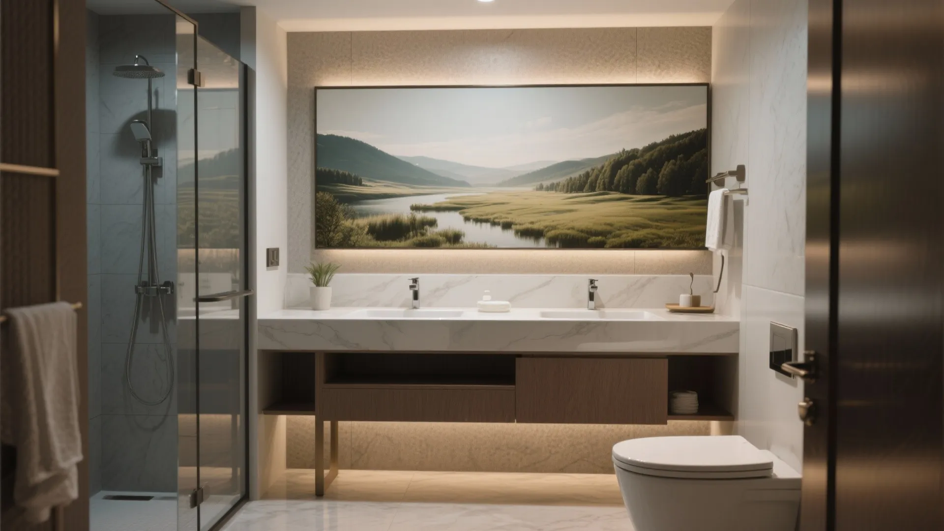 Bold Mural Walls with Protective Glaze Near Wet Zones