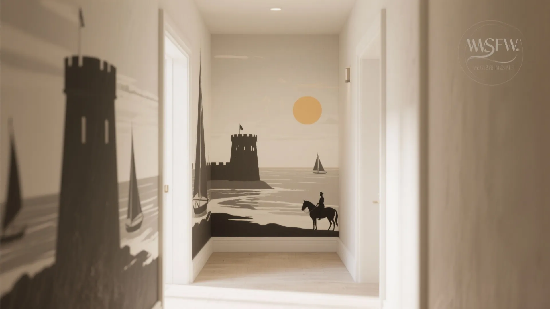Narrative Mural: Coronation, Fort Silhouettes, and the Sea