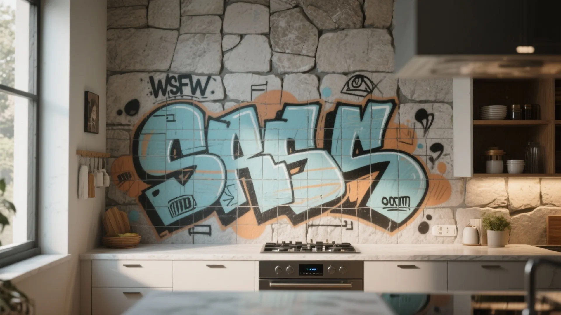 3. Graffiti-Style Mural on Stone