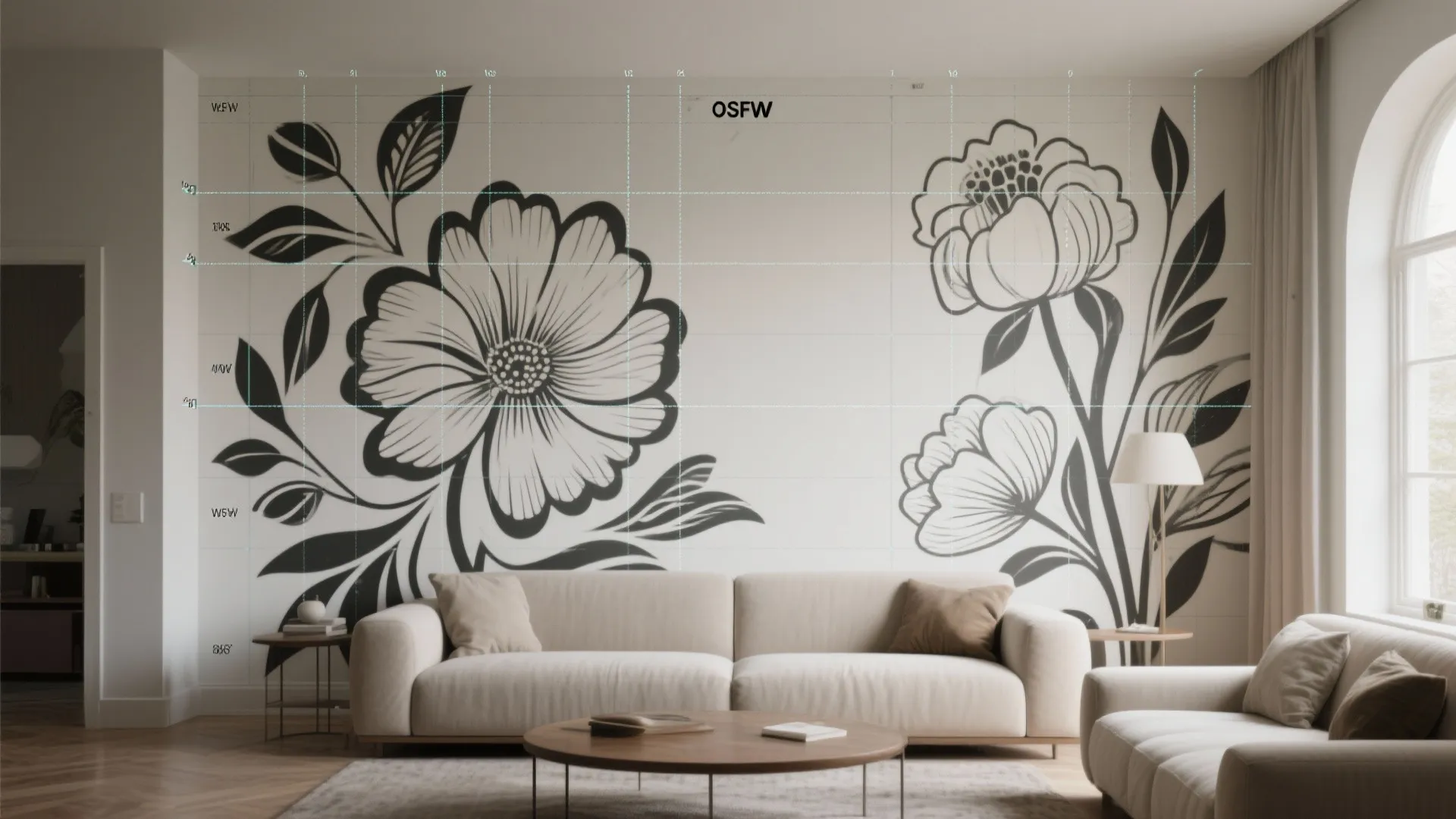 5. Large-scale mural stencil as a focal point