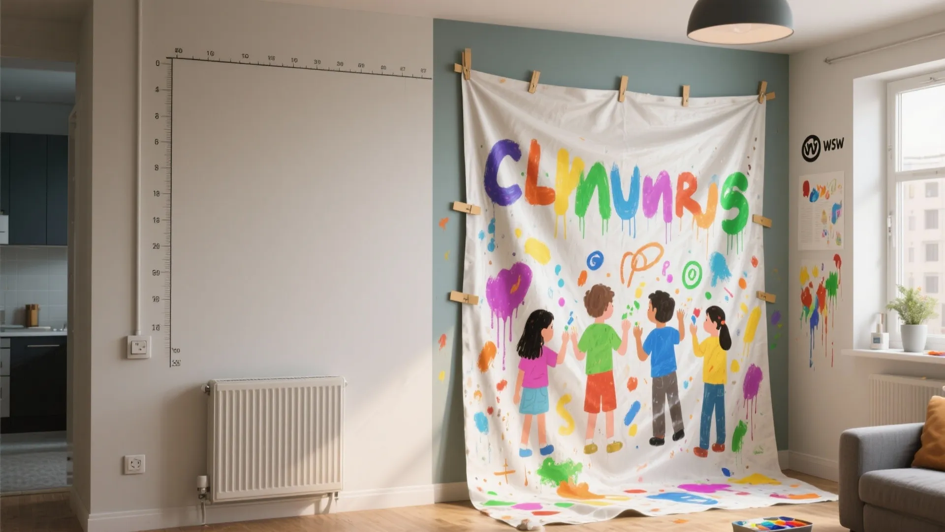 3. Drop- Cloth Mural Wall