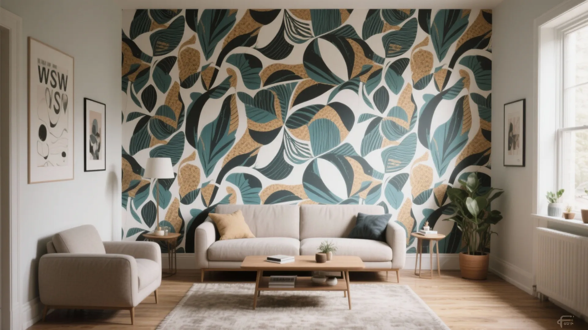 5. Bold wallpaper or mural as a statement backdrop