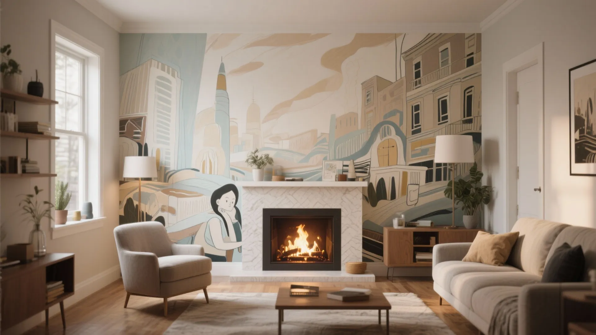 5. Painted mural or large-scale wallpaper