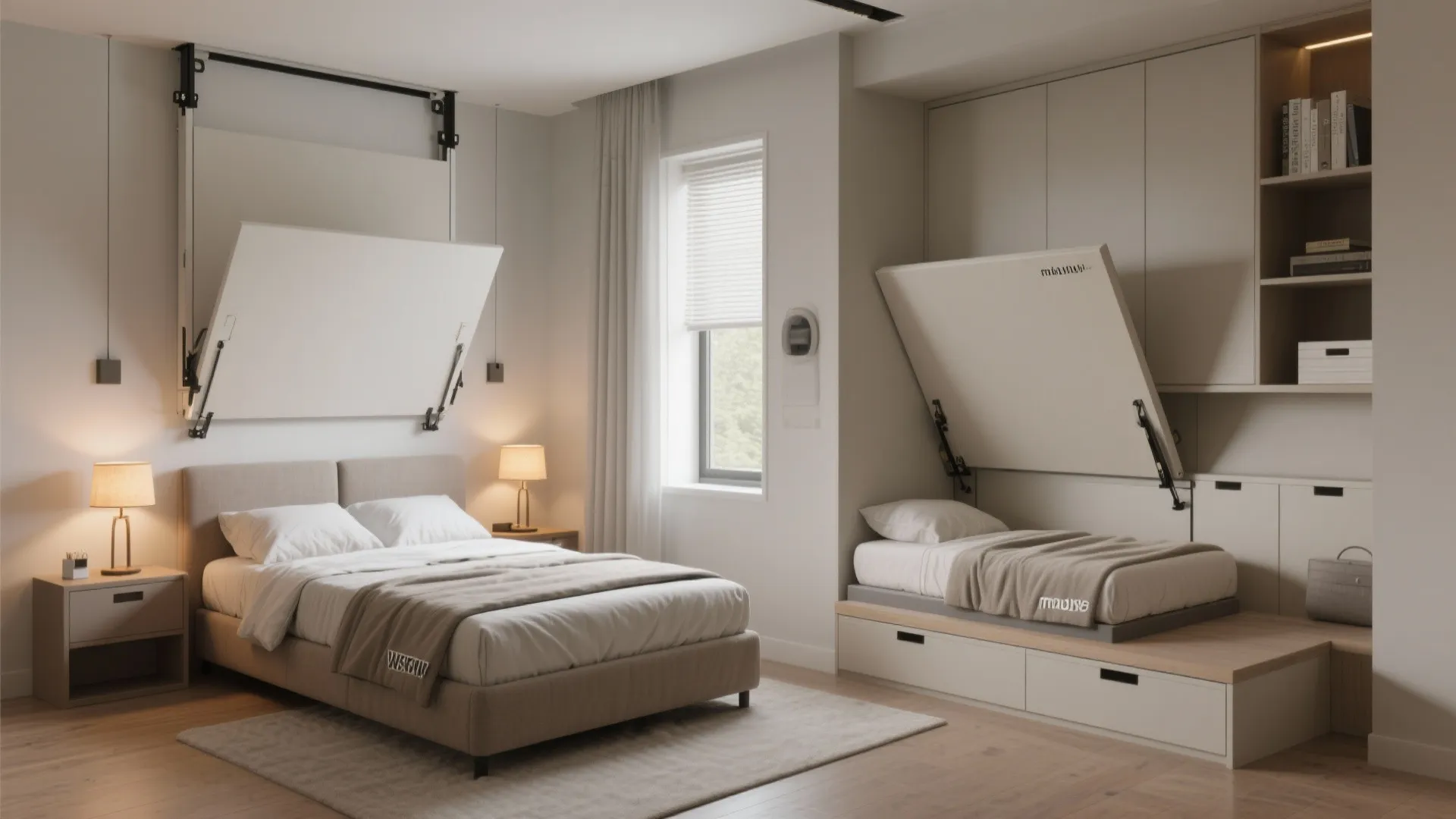 3. Murphy / fold-down bed and a fixed single