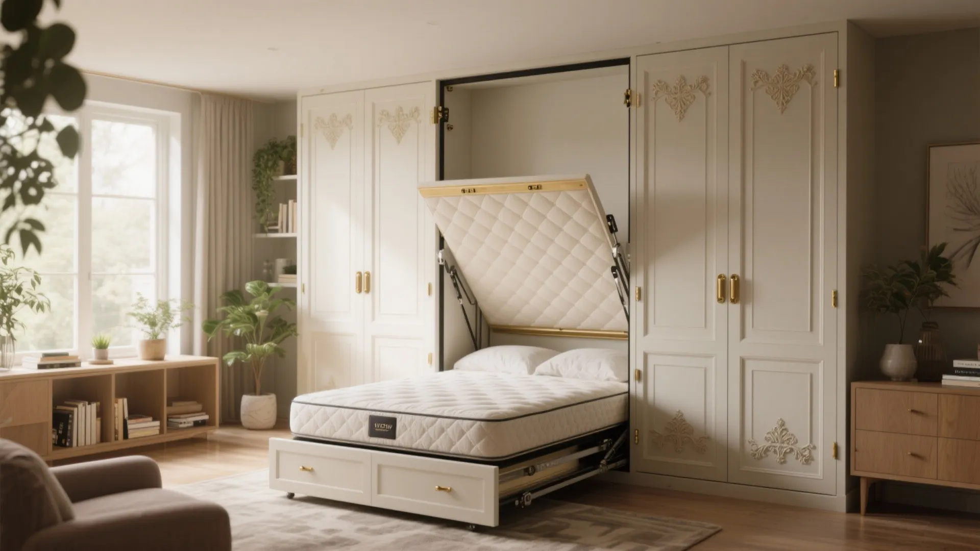 2. Murphy-Style Bed Cabinet with Decorative Doors