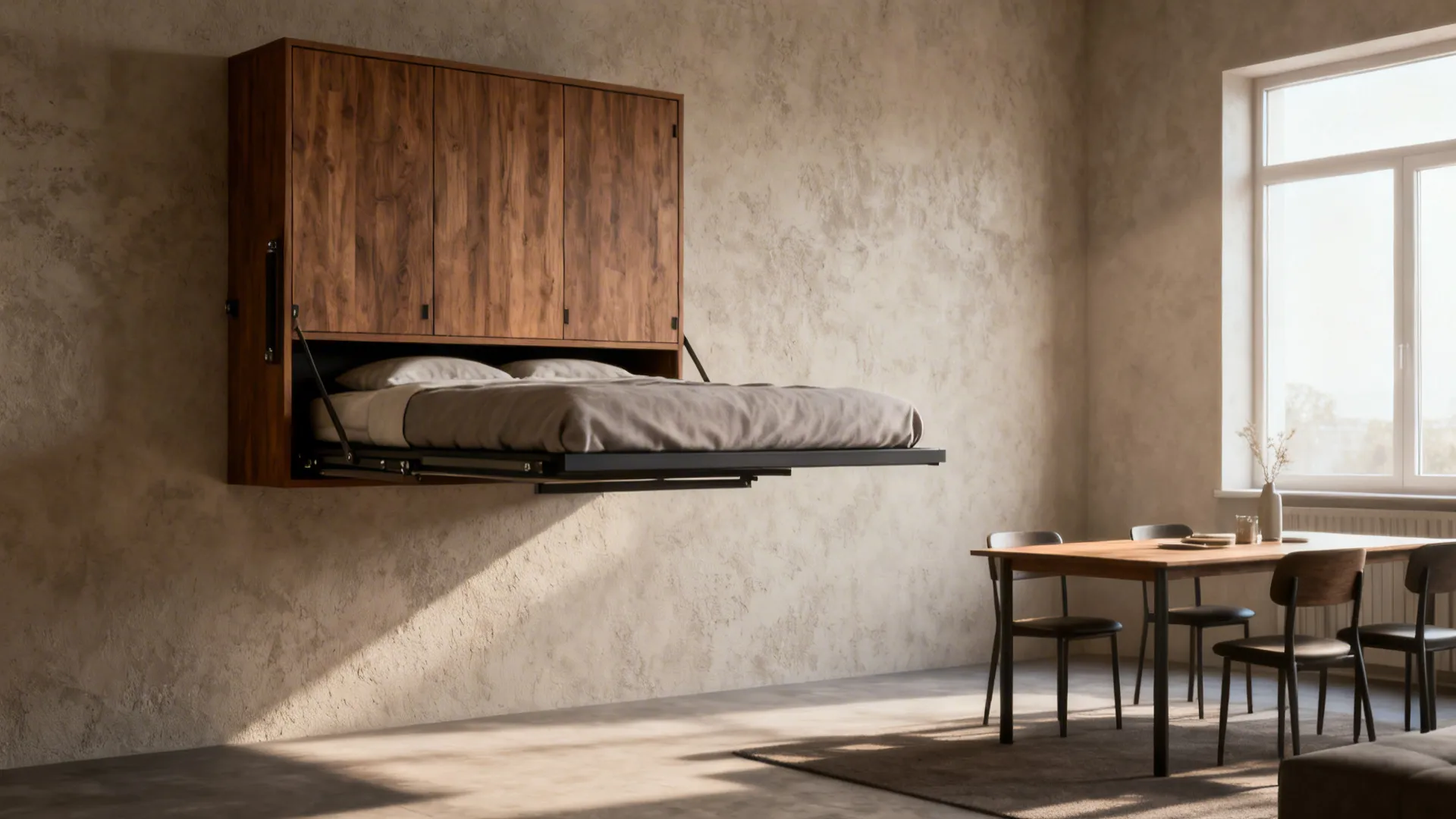 1. Wall-mounted fold-down small double bed