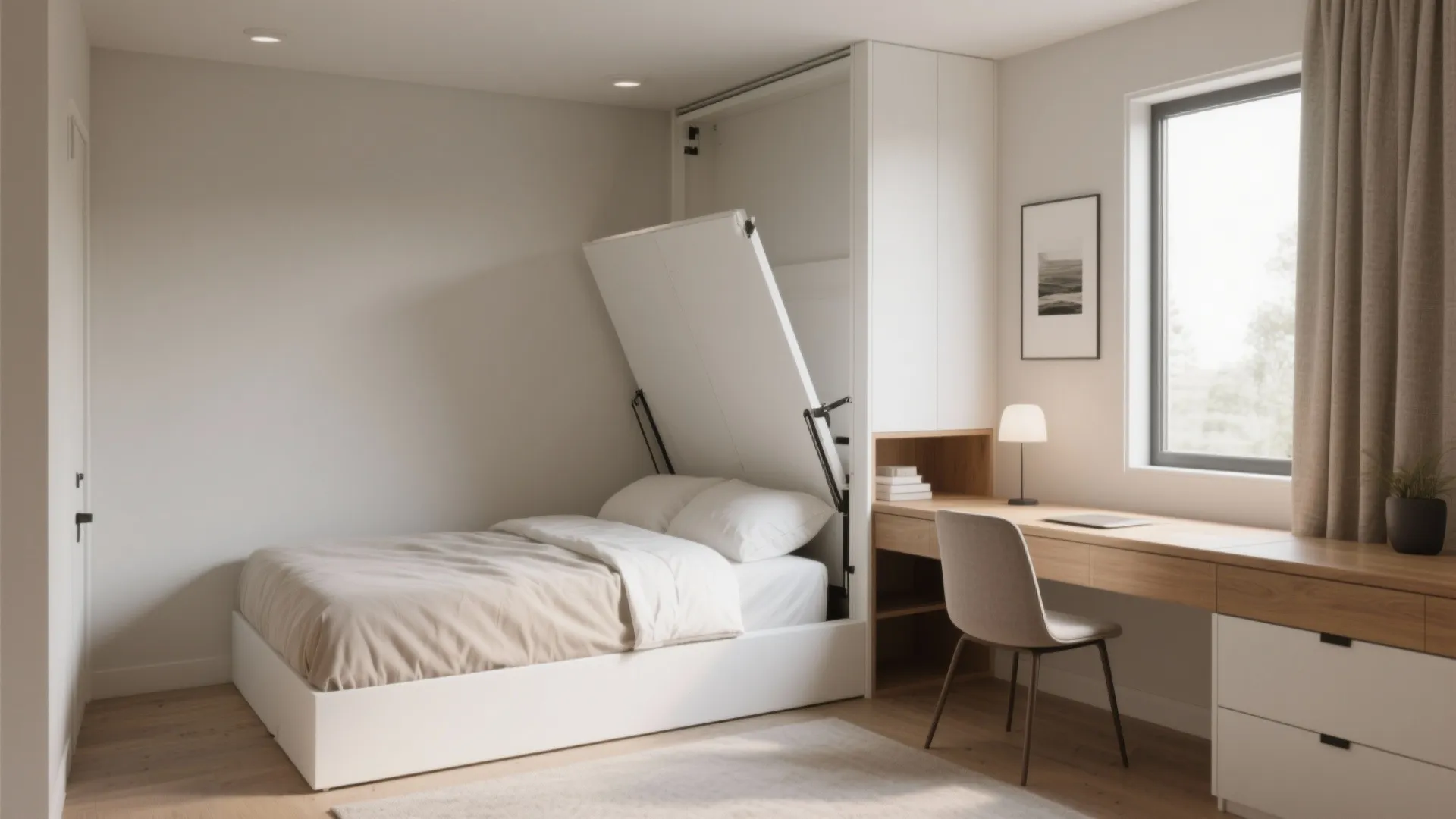 1. Murphy Bed with Built-in Desk