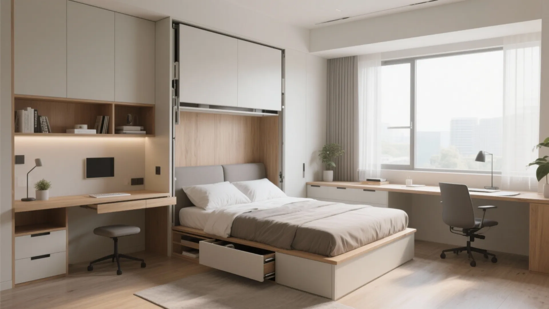 2. Murphy Bed with Fold-out Desk