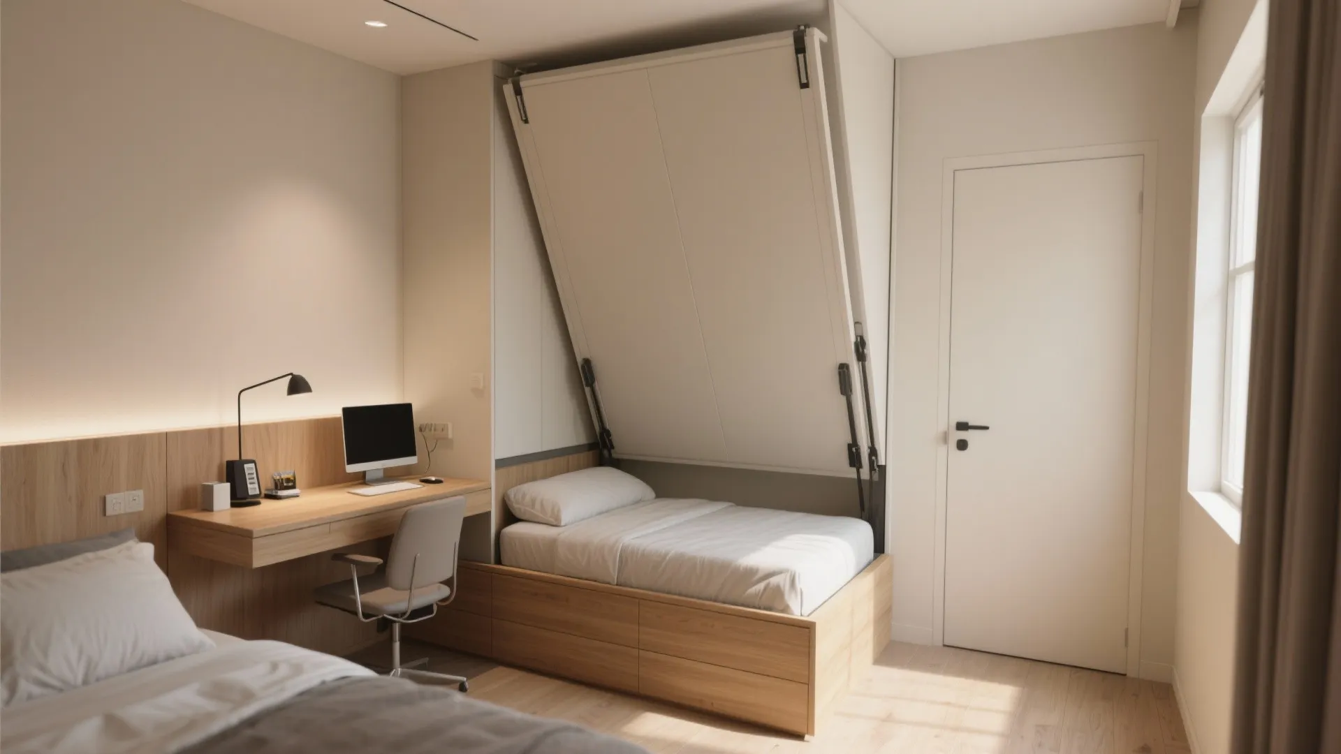 1. Murphy Bed with Built-In Desk