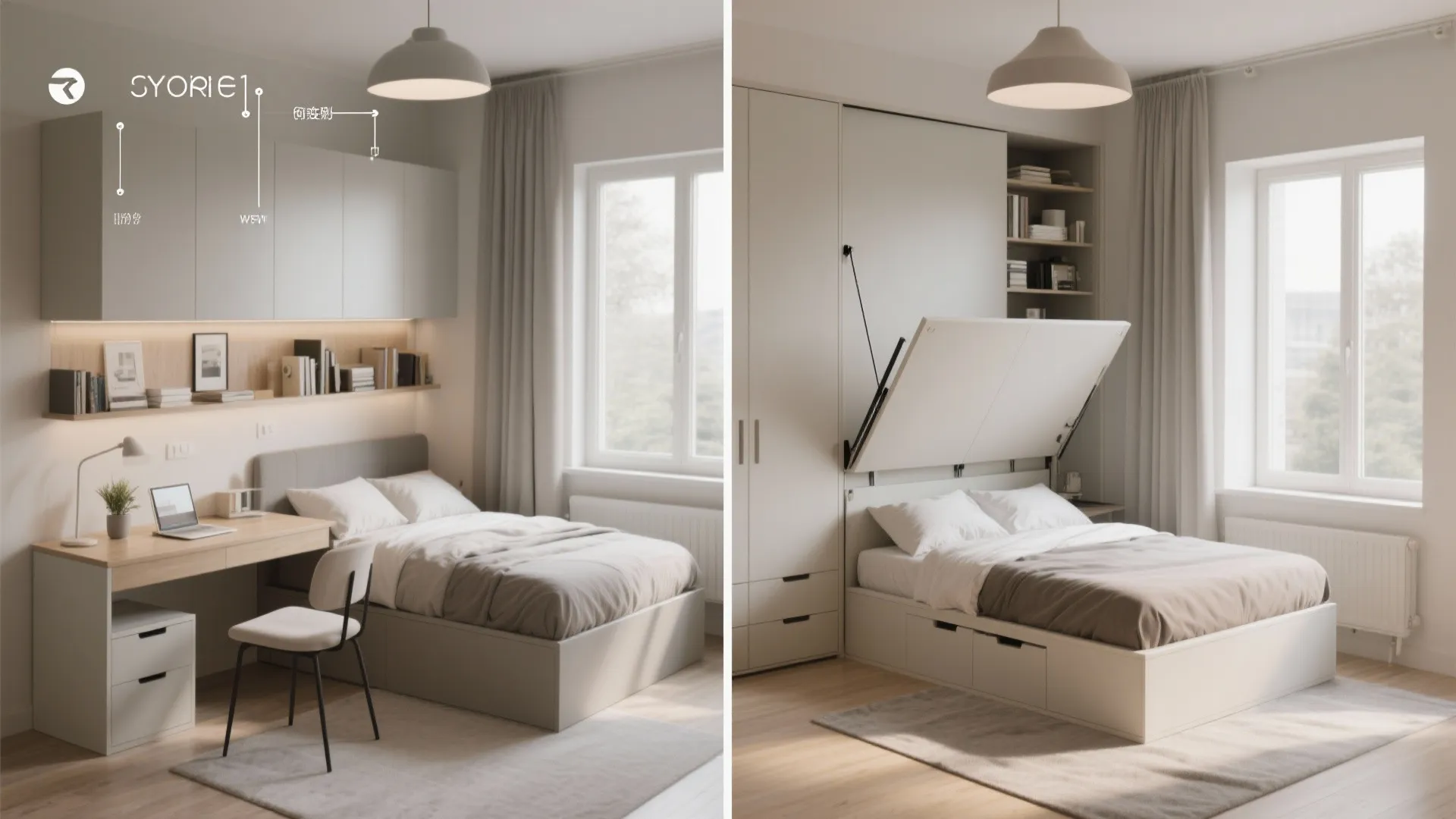 3. Fold-down Murphy Bed with Desk