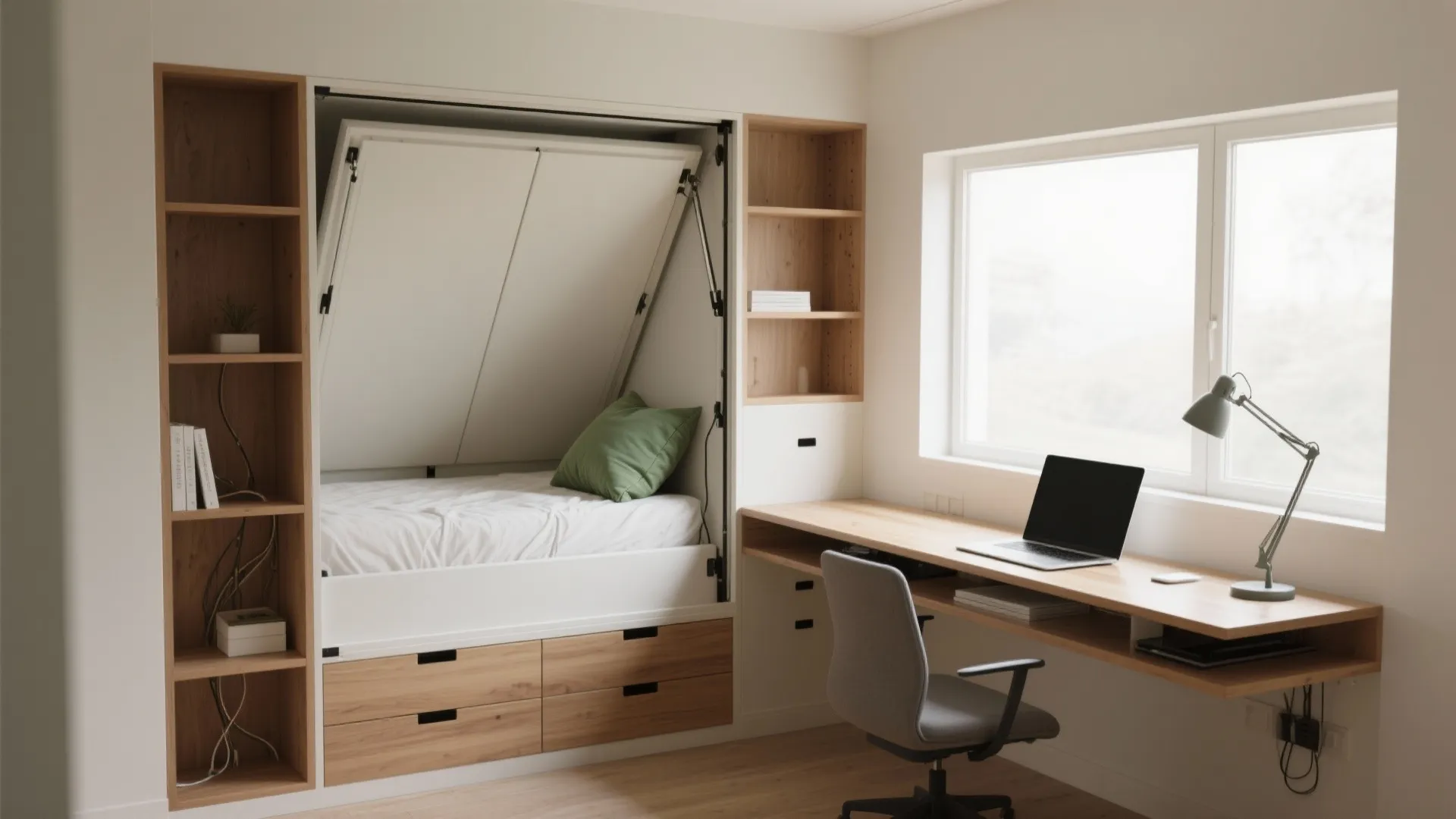 1. Murphy bed with a fold-down desk