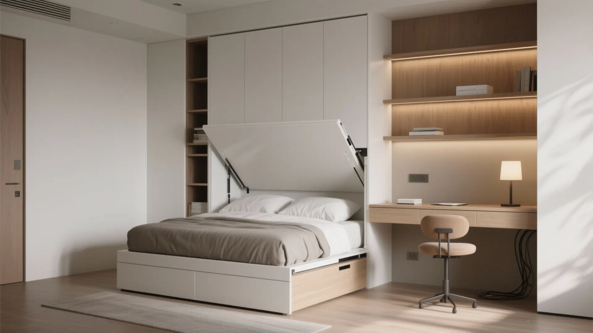 2. Murphy bed with a fold-down desk