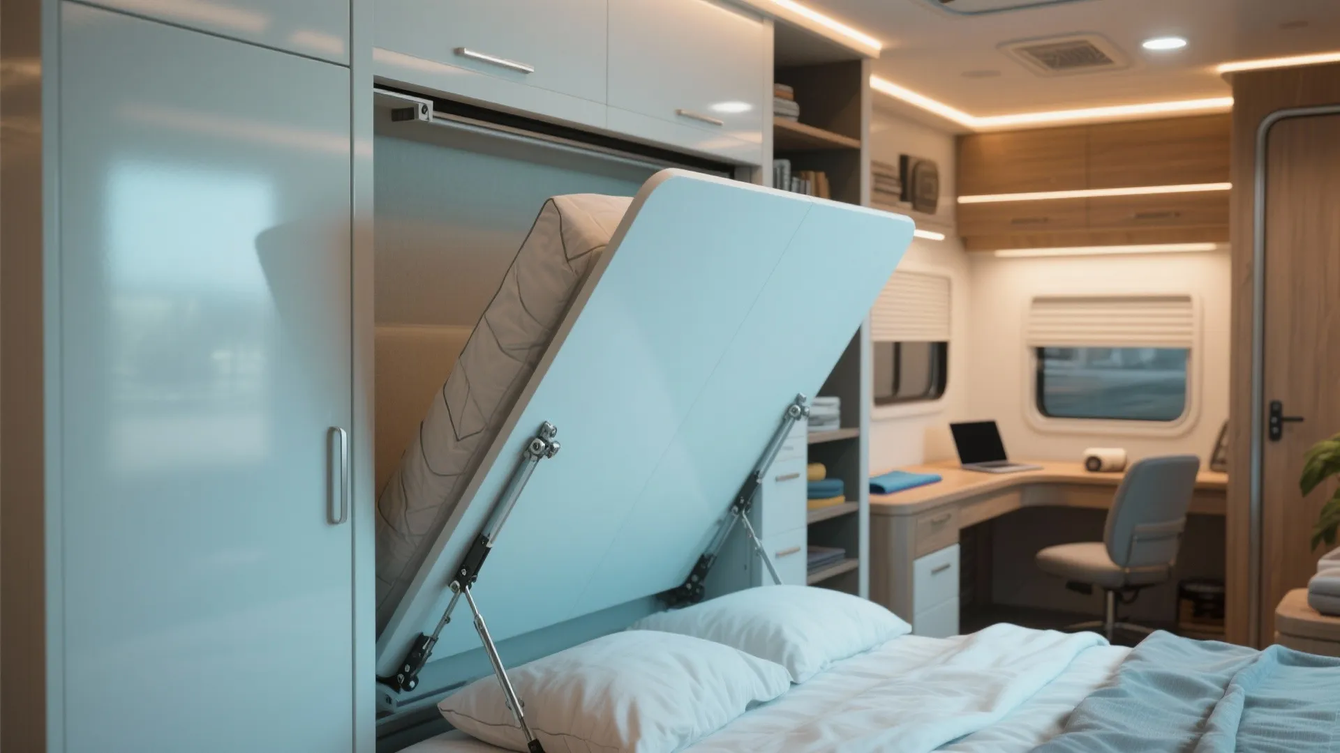 1. Flip-open Murphy beds to free daytime space
