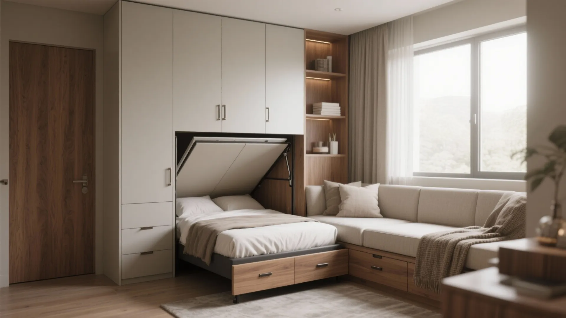 1. Fold-away sleep setup (Murphy, daybed, or stylish futon)