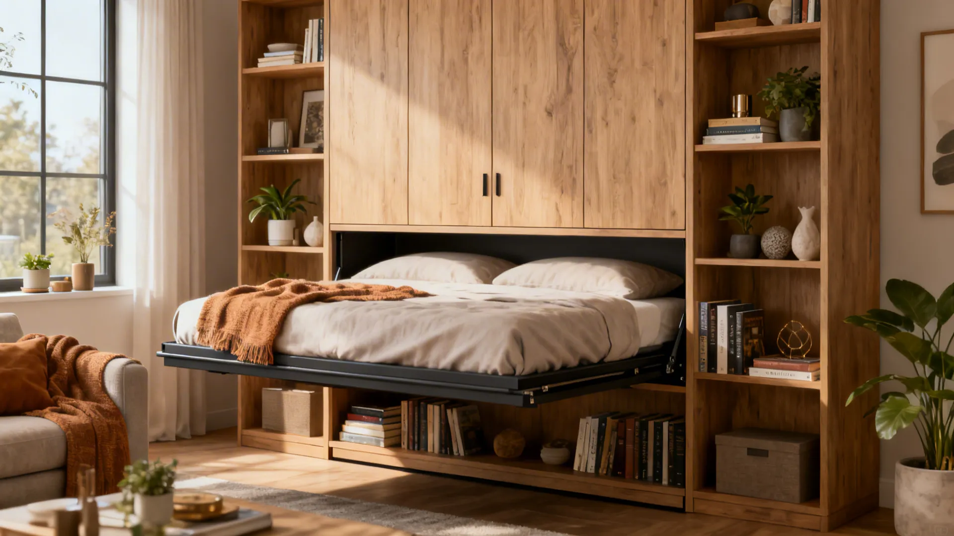 1. Fold-down bed with a living-room face