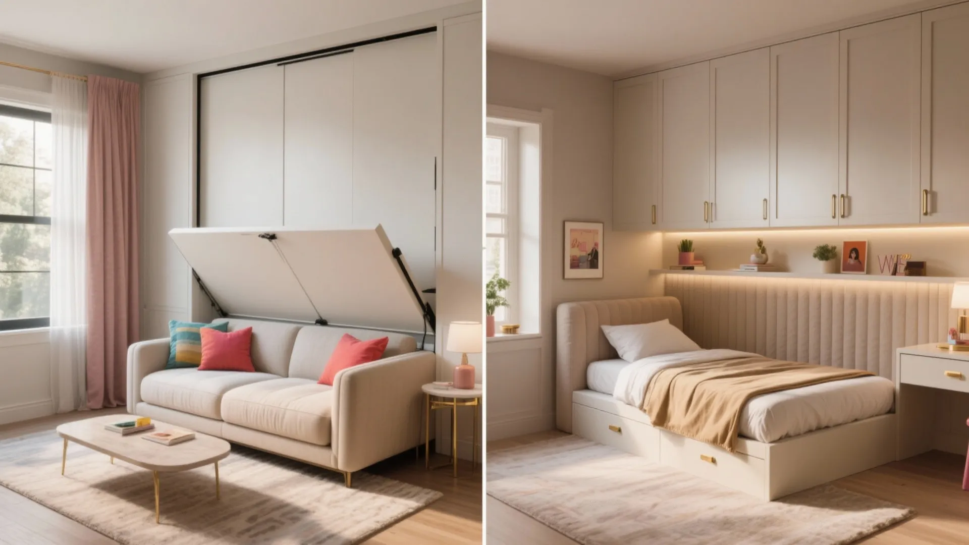 3. Murphy bed that doubles as a lounge — surprise guests welcome