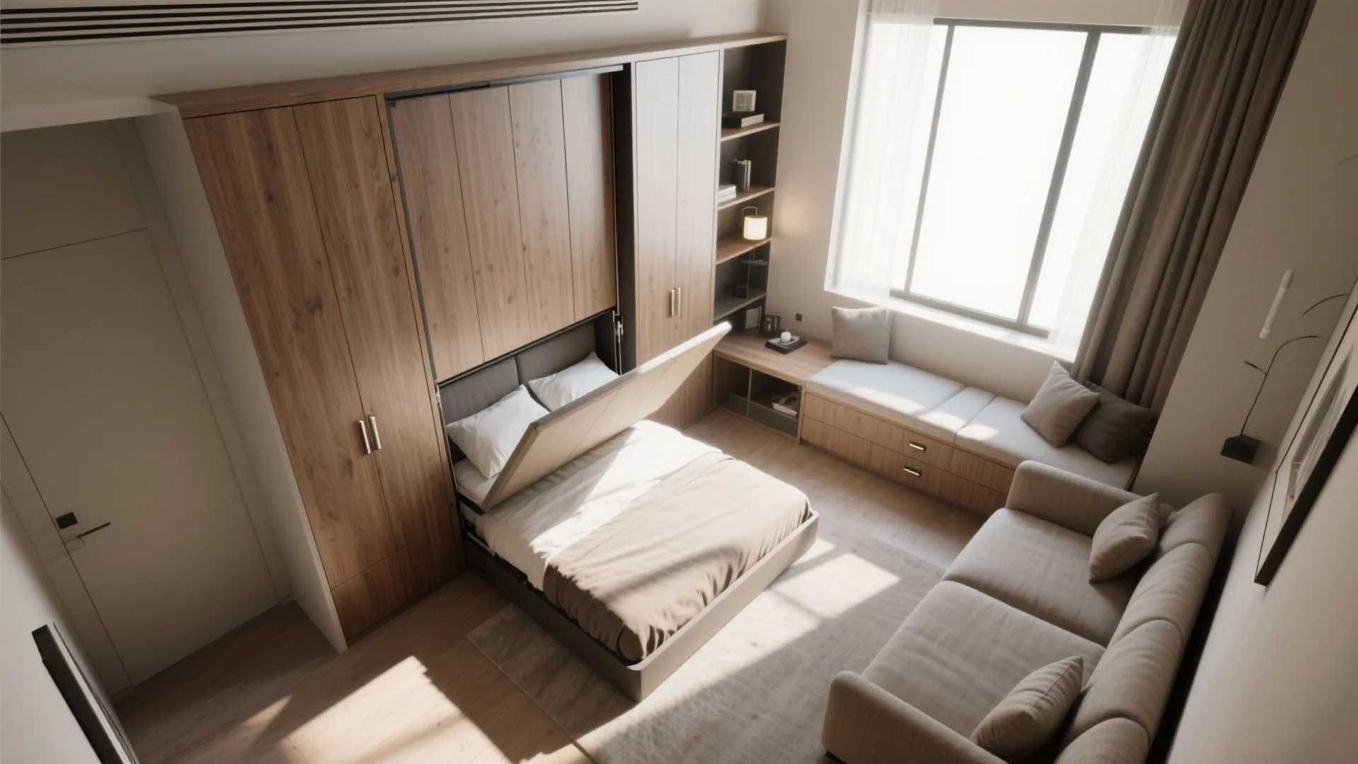 2. Flexible Bedding: Murphy or Sofa-Bed Combo