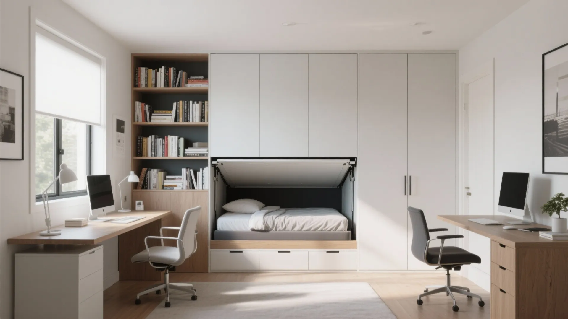 Using fold-down Murphy beds for dual-use rooms