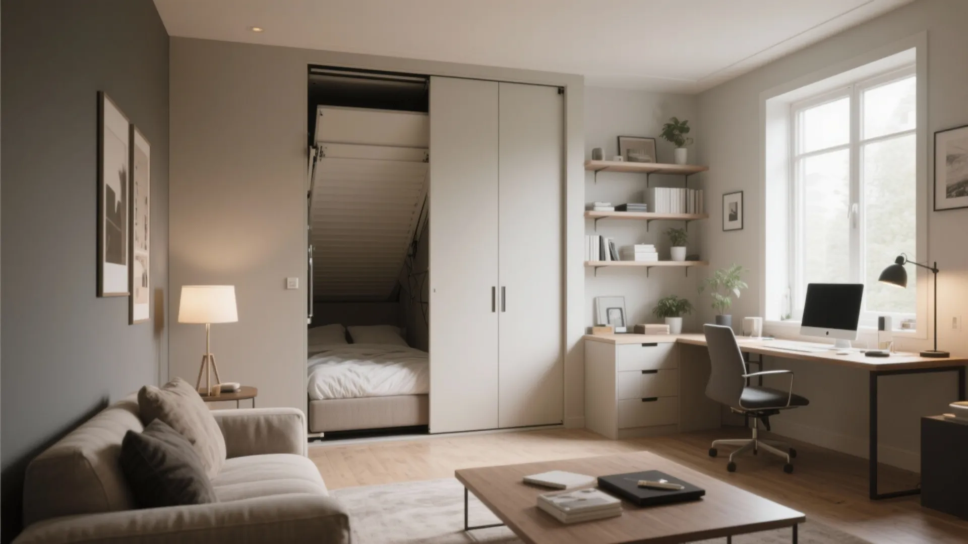 3. Multifunctional Living Room with Murphy Bed