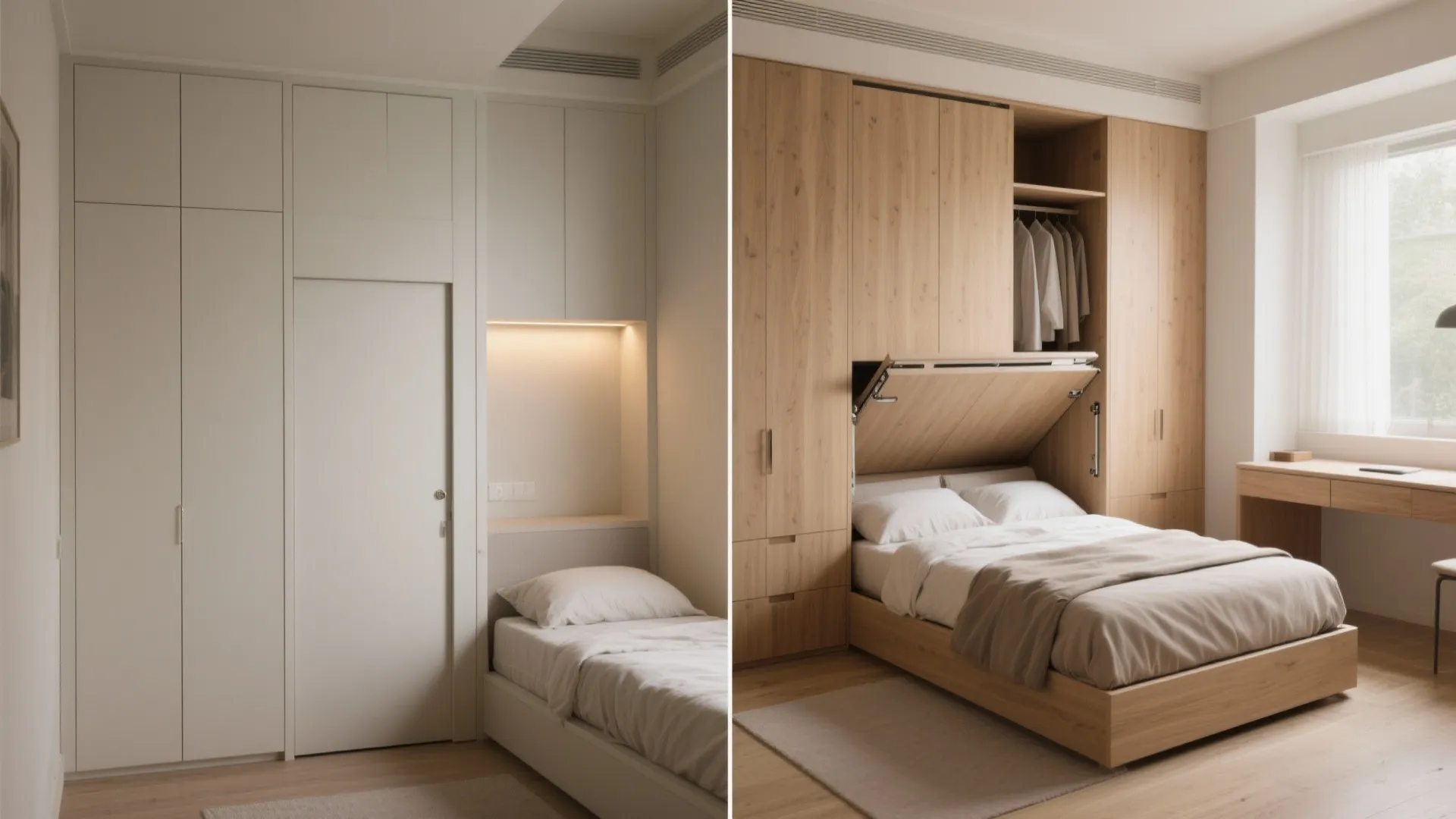 Bedroom that multitasks (Murphy bed + wardrobe wall)