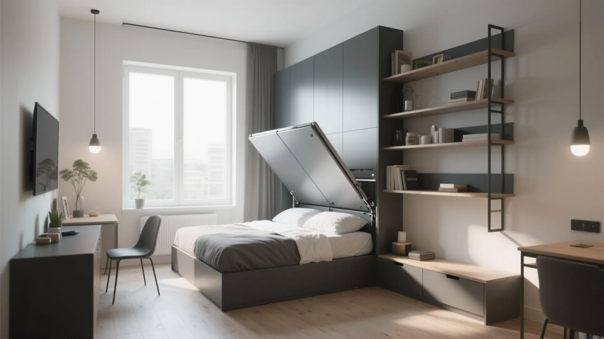 6. Convertible Murphy Bed with Shelving