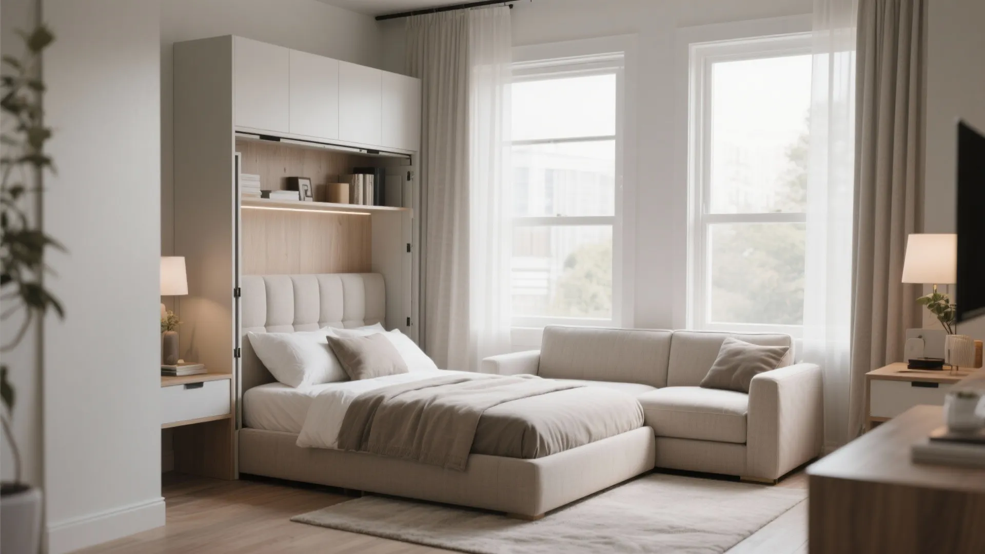 Murphy bed folded into a stylish sofa