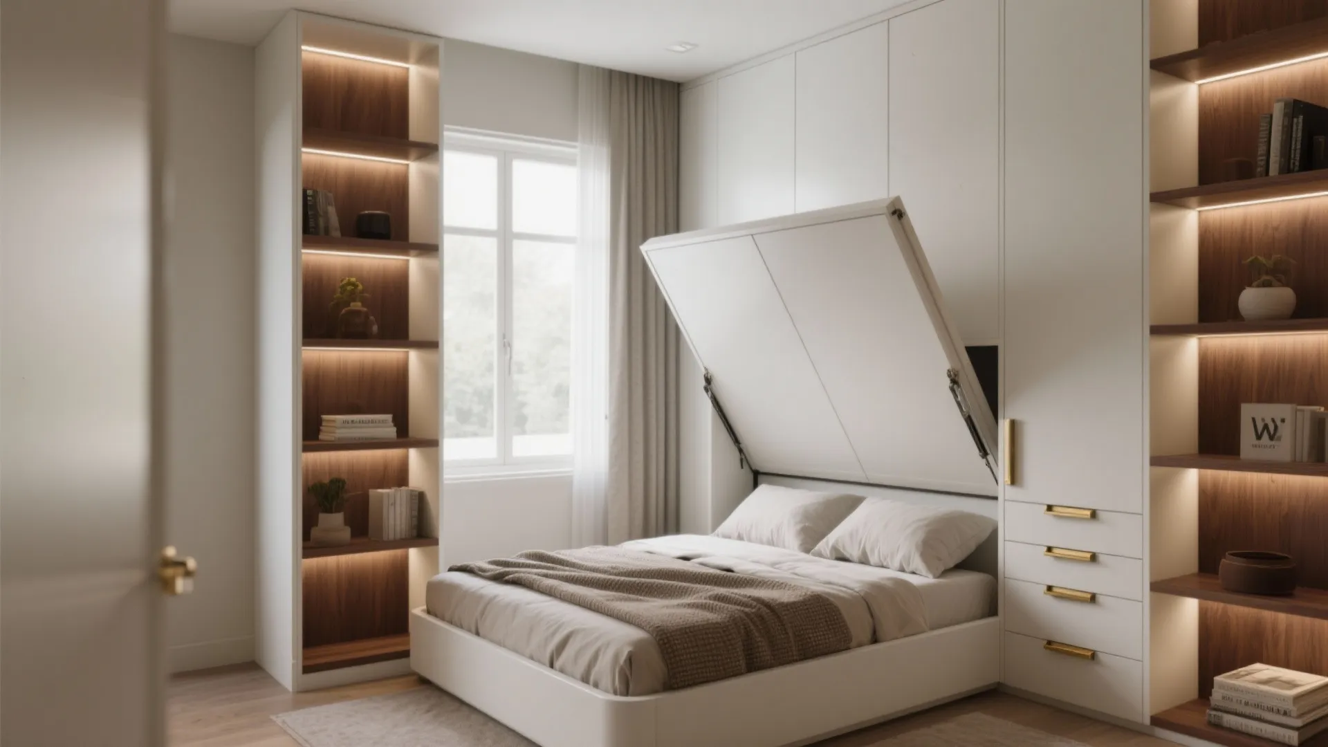 1. Murphy Bed with Built-In Storage