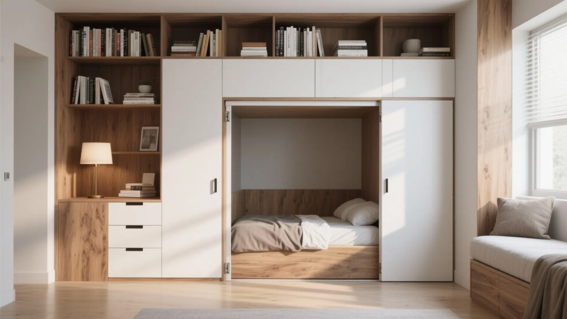 1. Murphy bed with integrated storage