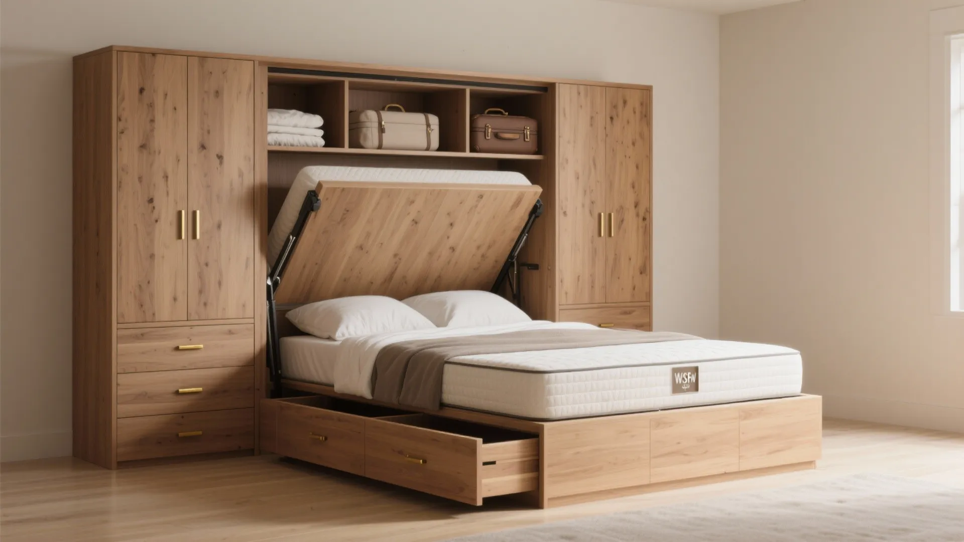 1. Fold-down (Murphy) bed with integrated storage