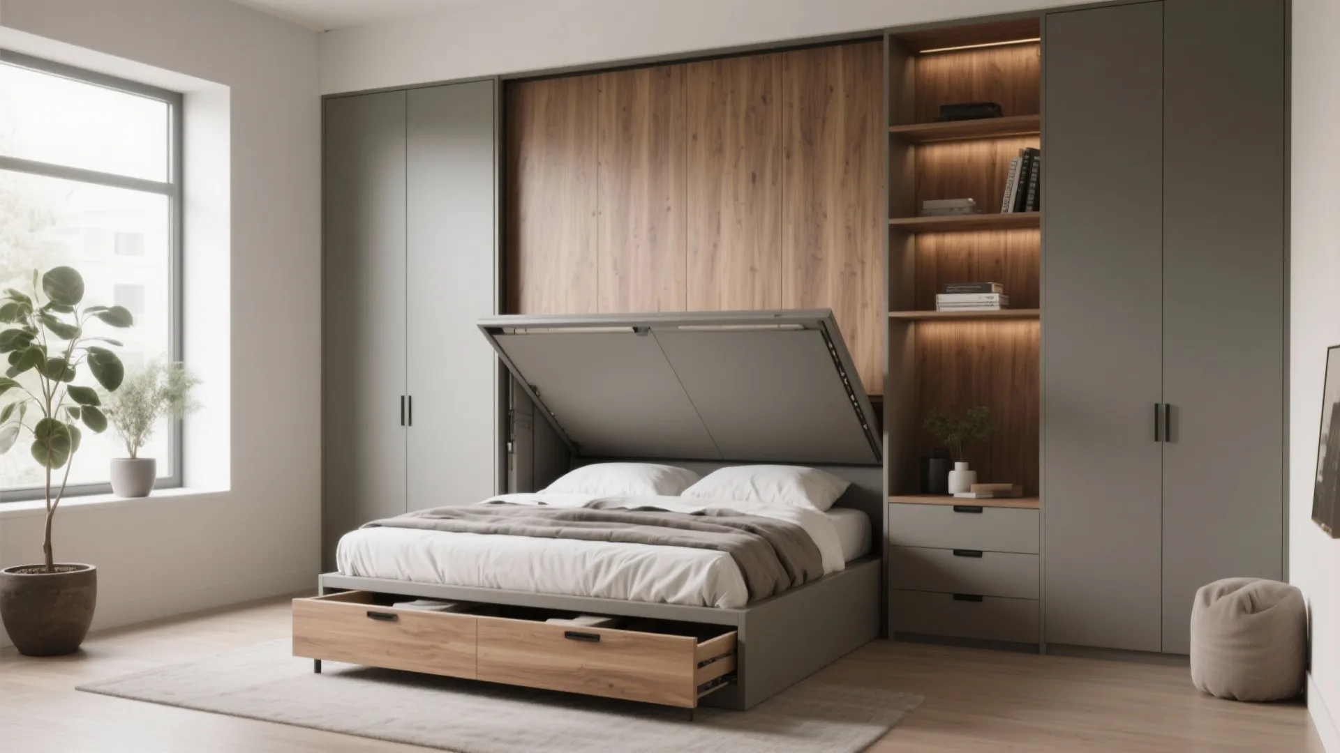 1. Murphy beds with built-in storage