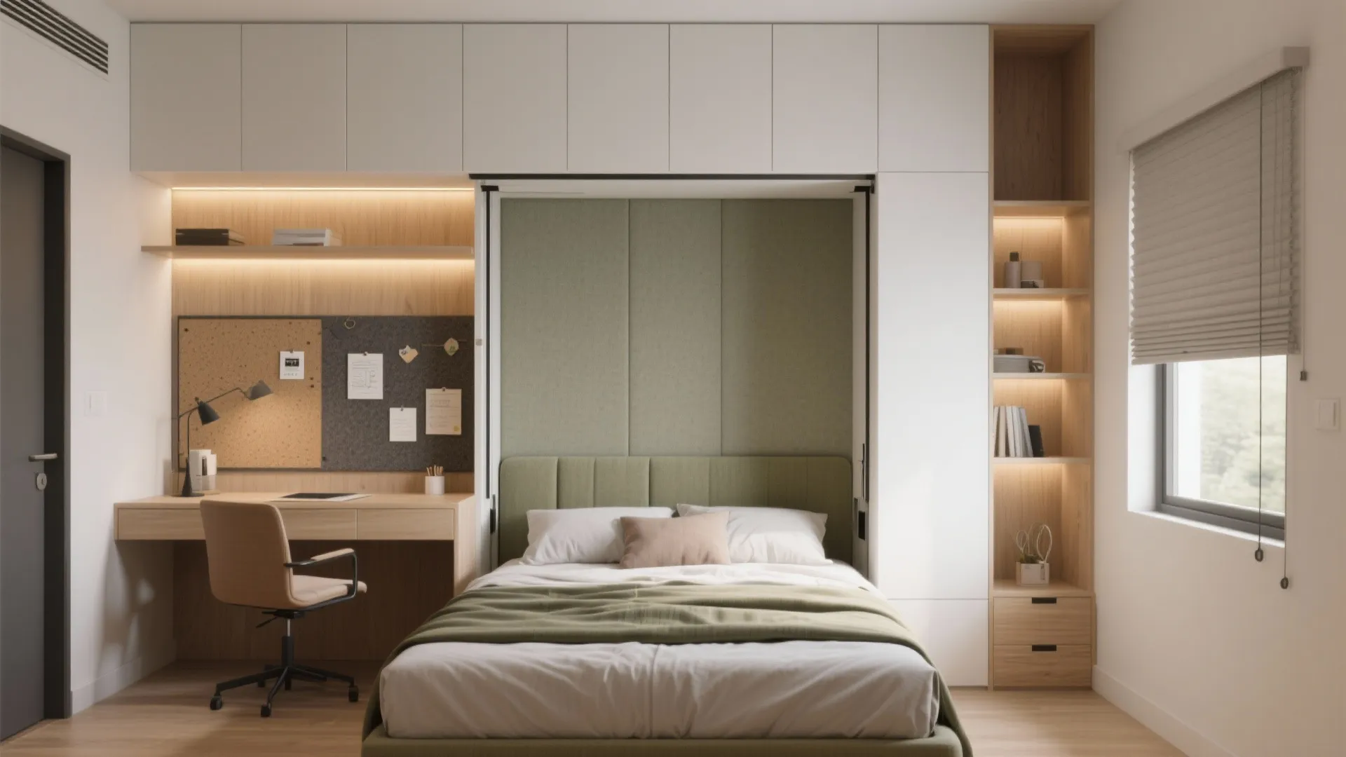 Day–Night Bedroom: Murphy Bed + Study Nook