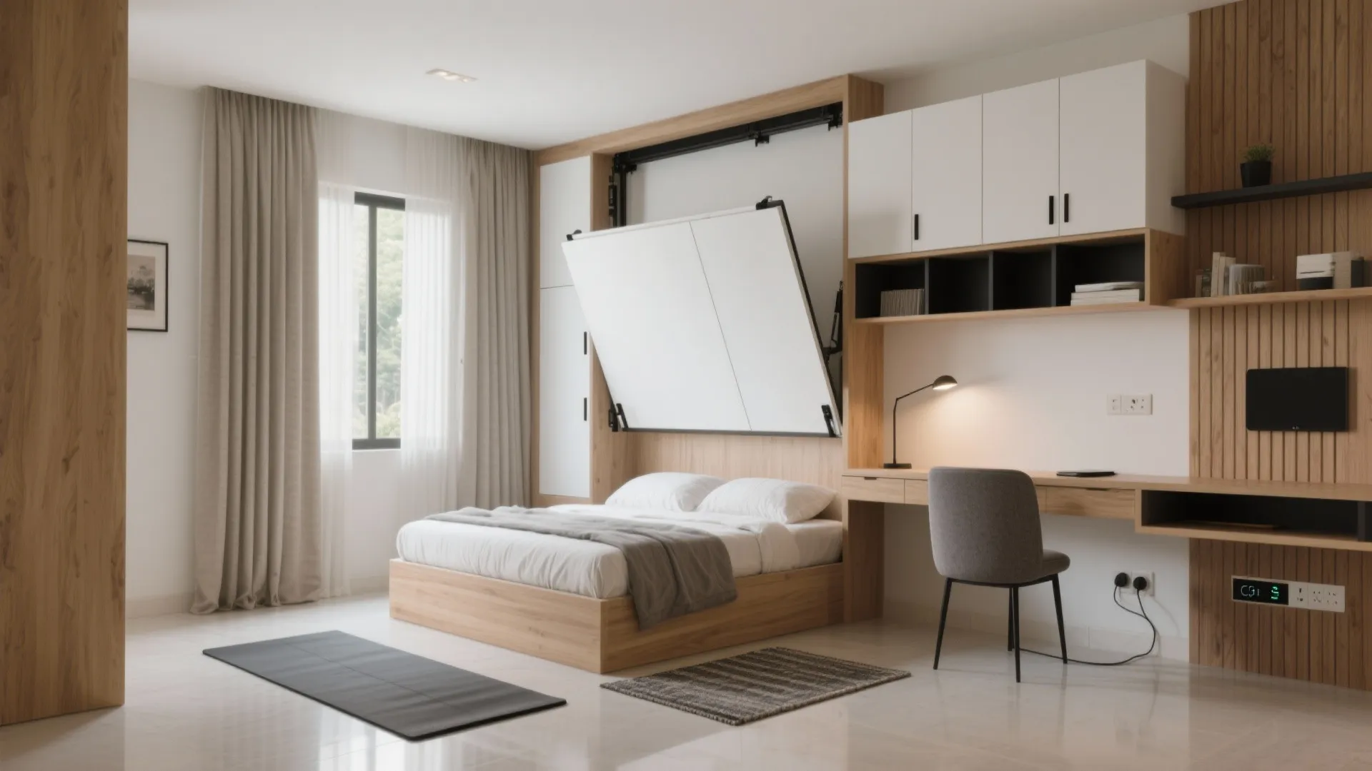 5) Multi-Functional Bedroom: Murphy Bed + Study Nook