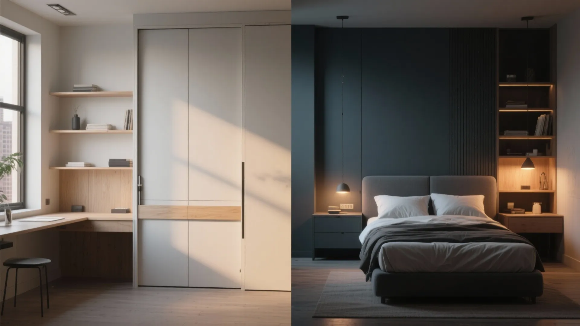 4) Murphy bed wall system: transform day-to-night in studios