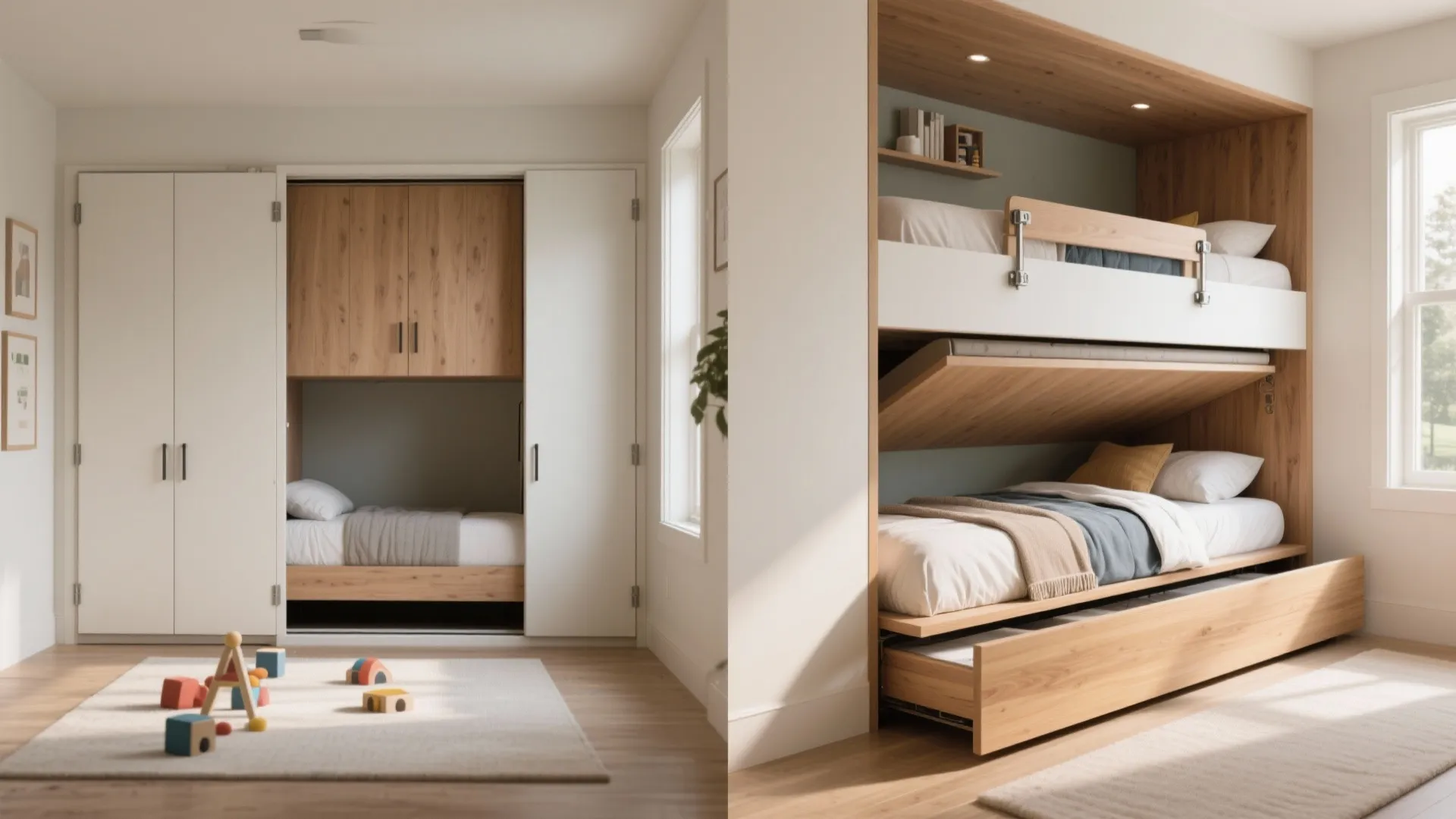 3. Murphy-style bunk: fold-away lower bed