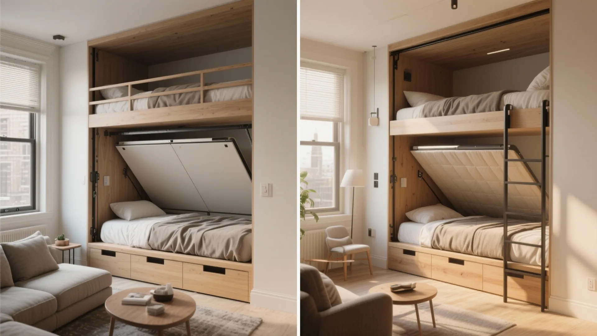 4. Built-in wall bed bunk (murphy-style lower bed)