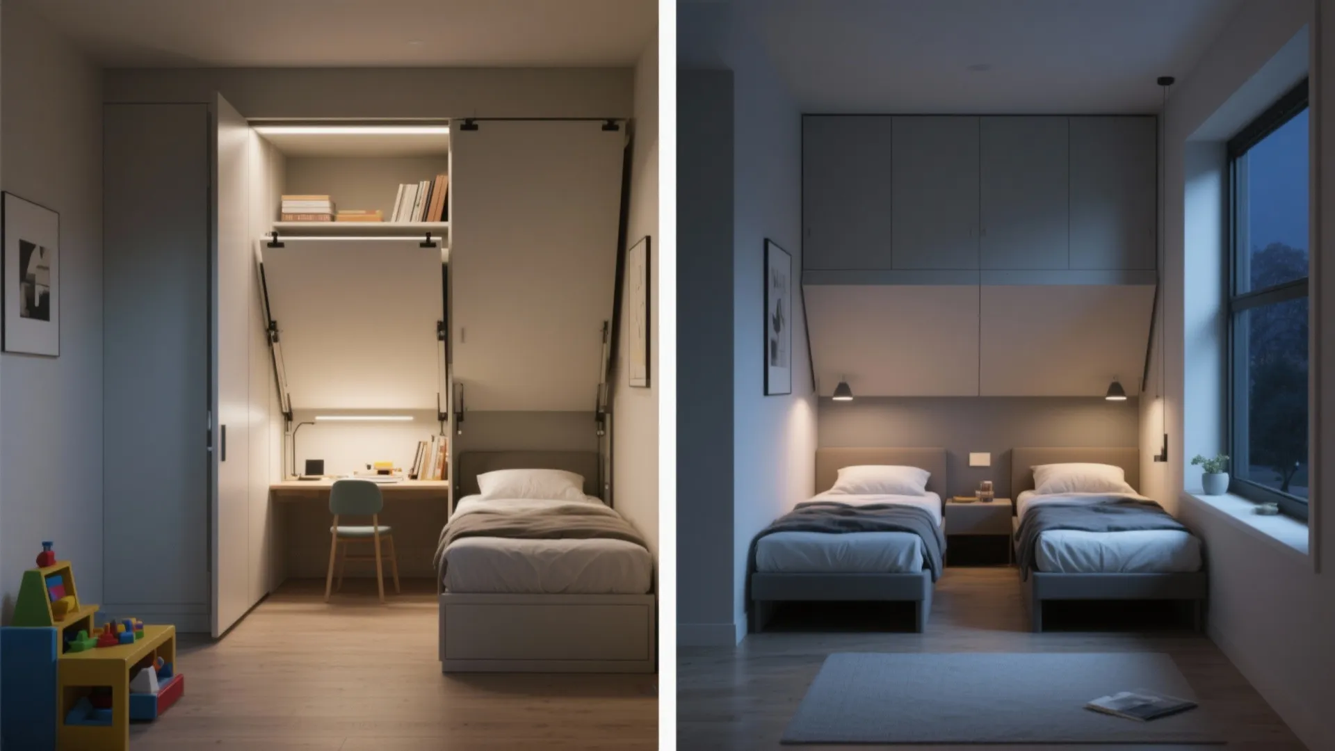 3. Murphy beds: twin fold-downs that free the floor