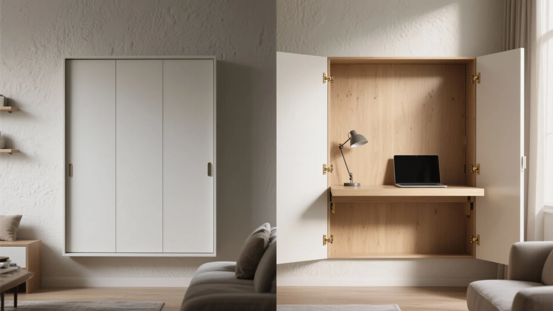 2. Fold-down (Murphy) desk that hides away