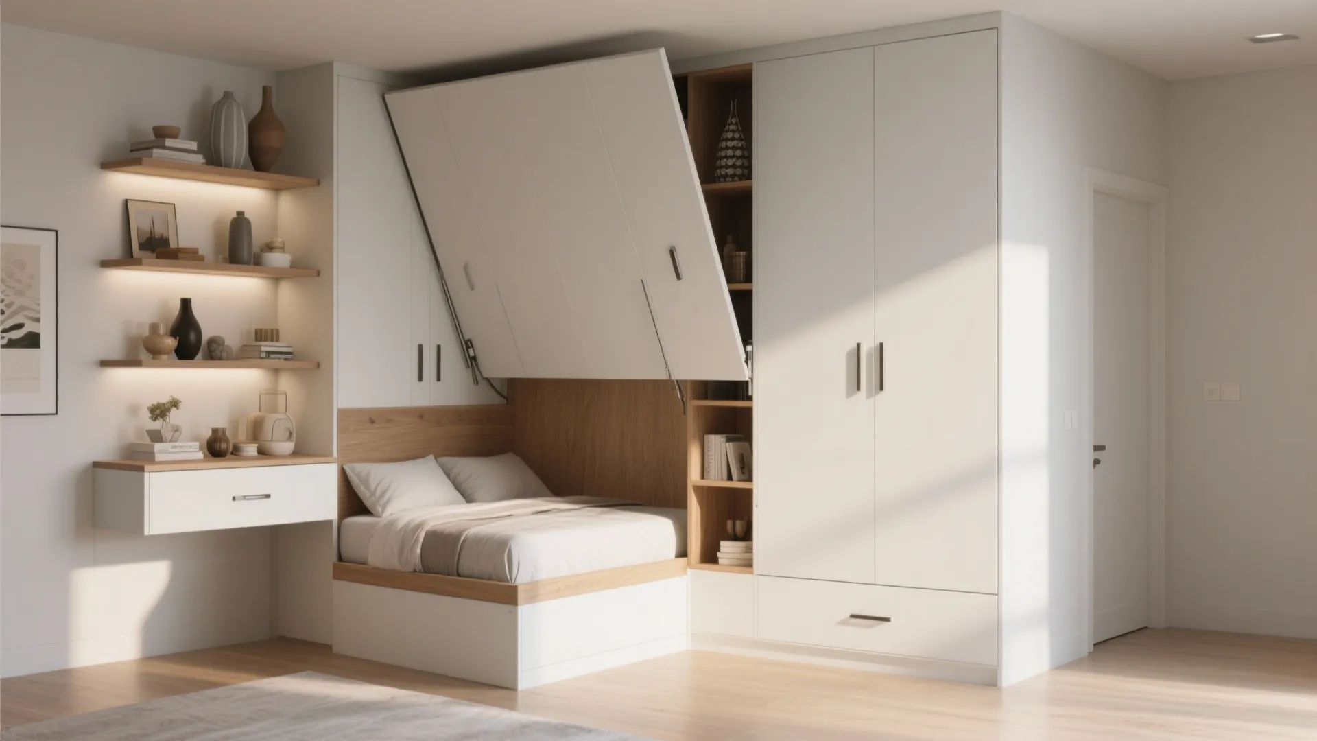 5. Murphy Corner Bed with Integrated Shelves