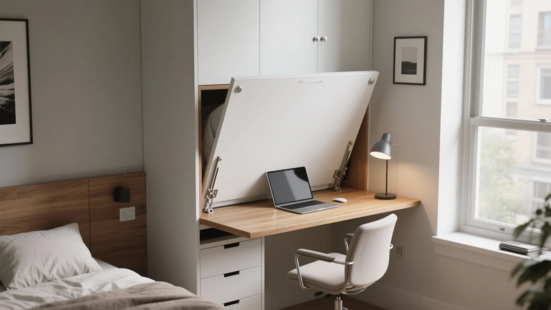 Tip 1: The Murphy bed with a built-in desk