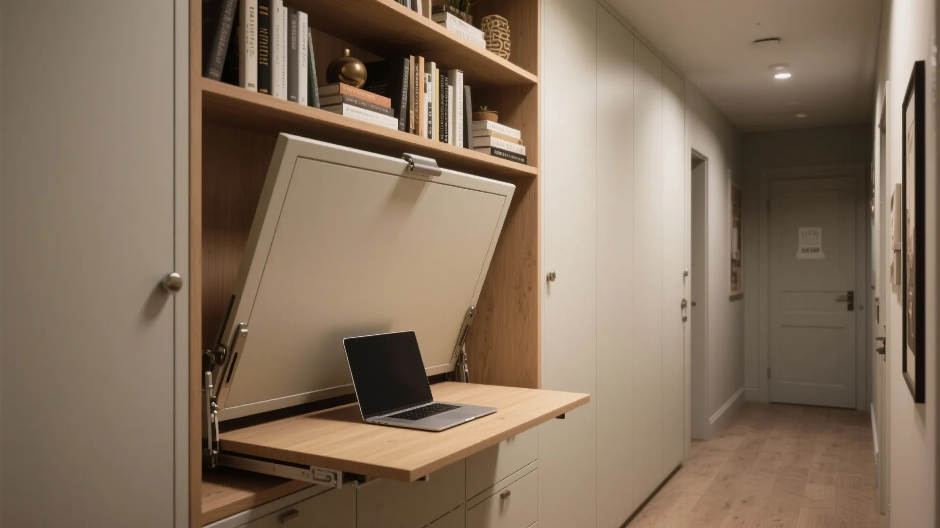 2. Murphy-style desk integrated with shelving